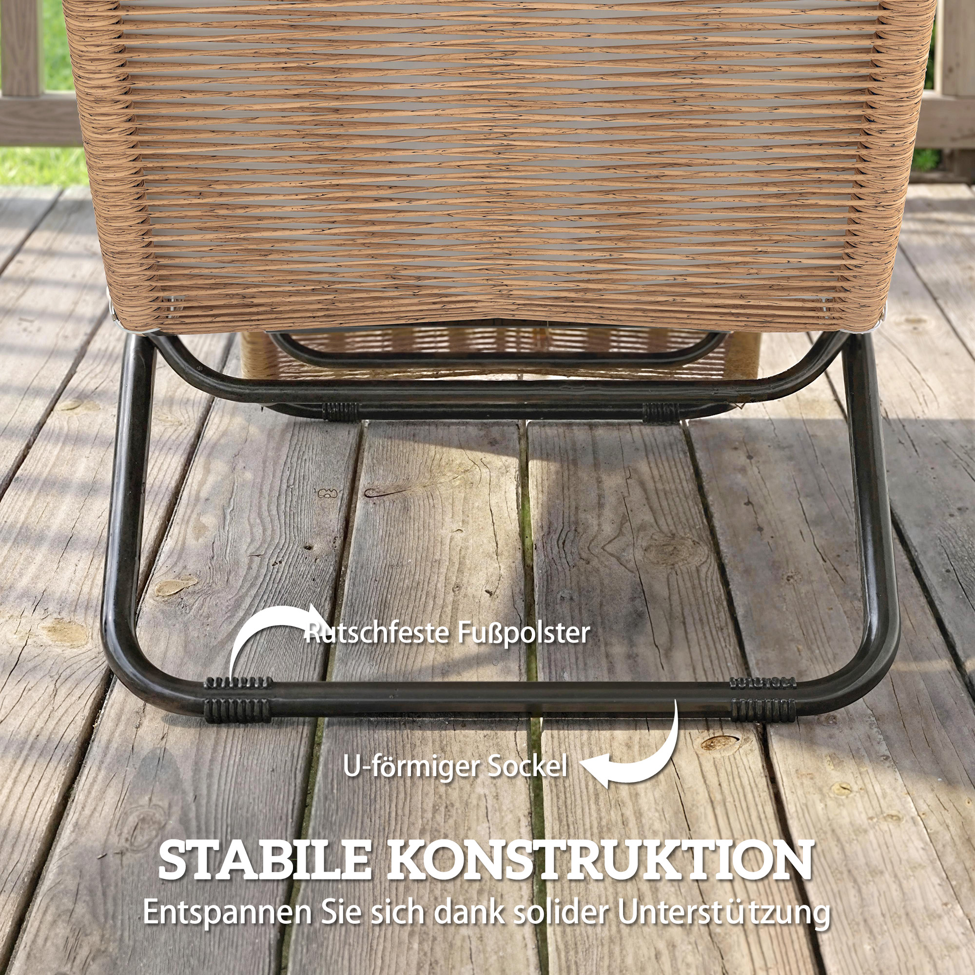 Poly Rattan Sonnenliege S-förmige Gartenliege mit Auflage atmungsaktive Sitzfläche Stahlrahmen