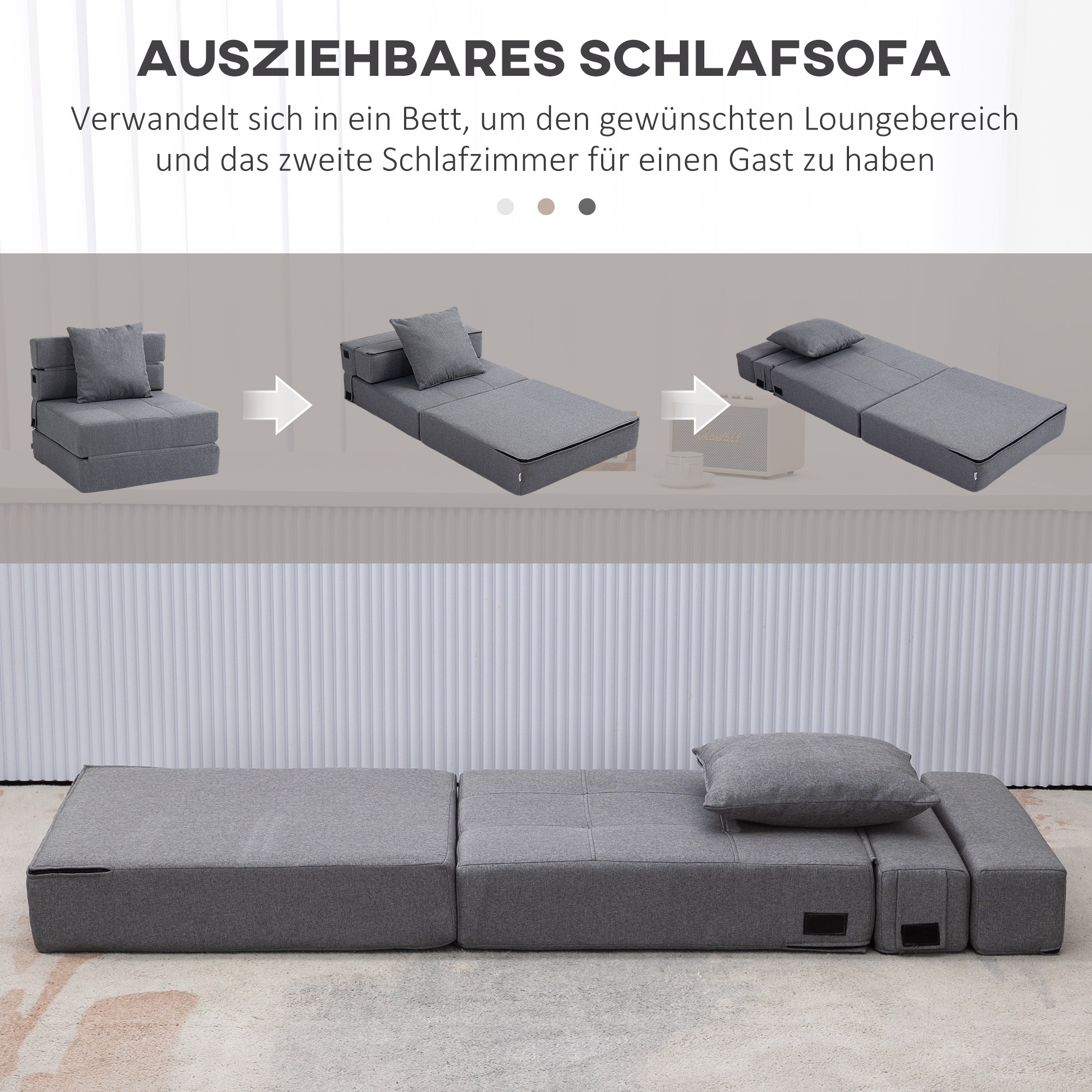 Schlafsessel Relaxsessel Gästebett. abnehmbarer Bezug, 70 cm x 70 cm x 61 cm, Dunkelgrau