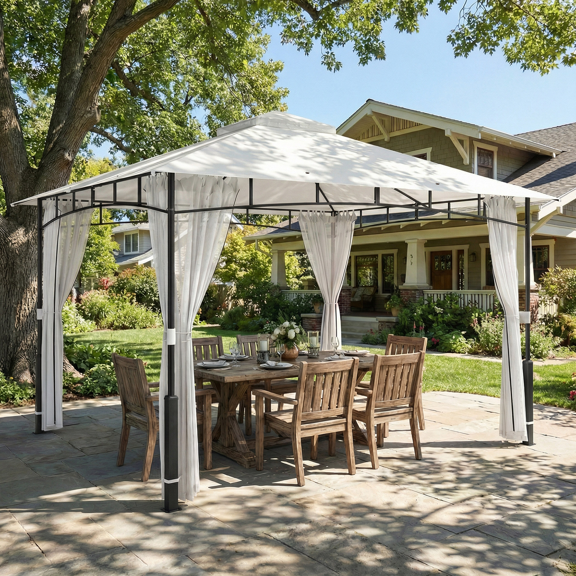 Pavillon, 3x3,6 m wasserabweisend Stabil Gartenpavillon mit Moskitonetz, Doppeldach, für Garten, Terrasse, Schwarz