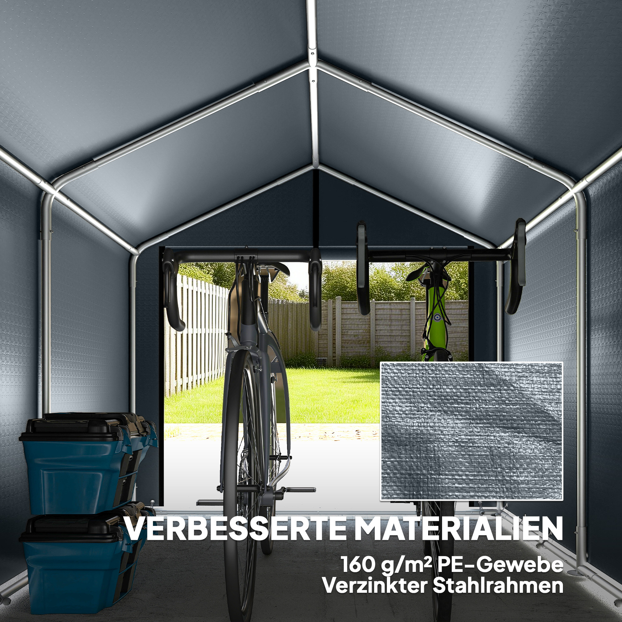 Garagenzelt 2,2 x 1,6 m Wasserdicht Gerätezelt mit Rolltür Satteldach Stahlrahmen, UV-beständig Dunkelgrau