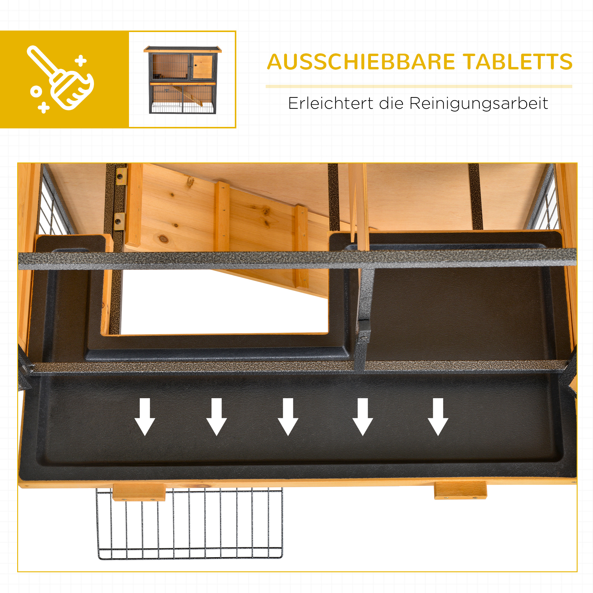 Kleintierstall erhöhtes Haustier Haus Käfig mit verschließbarer Tür Holz-Metall Hellgelb 89,5 x 45 x 81 cm