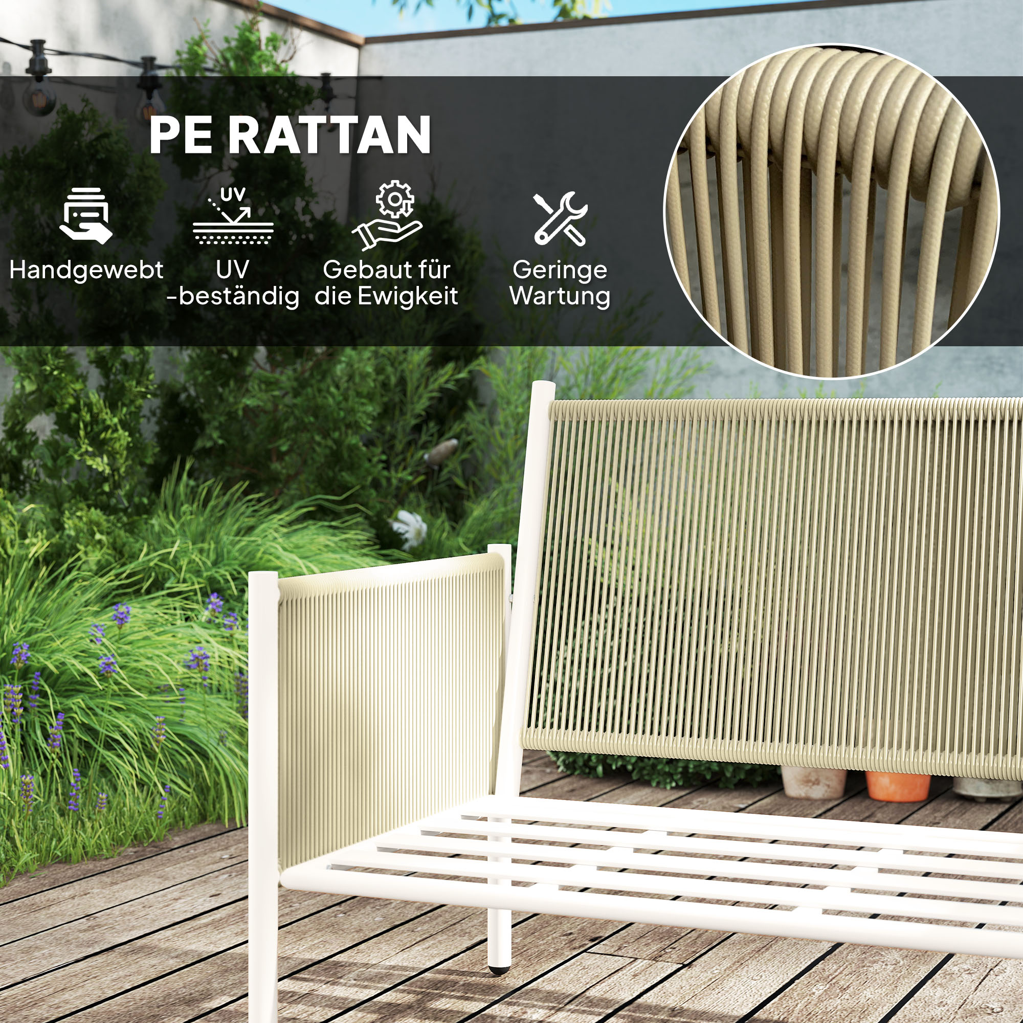Gartenmöbel Set aus Polyrattan Lounge-Set mit 2er Sofa Sessel Glastisch Kissen 4 Personen Braun+Grau