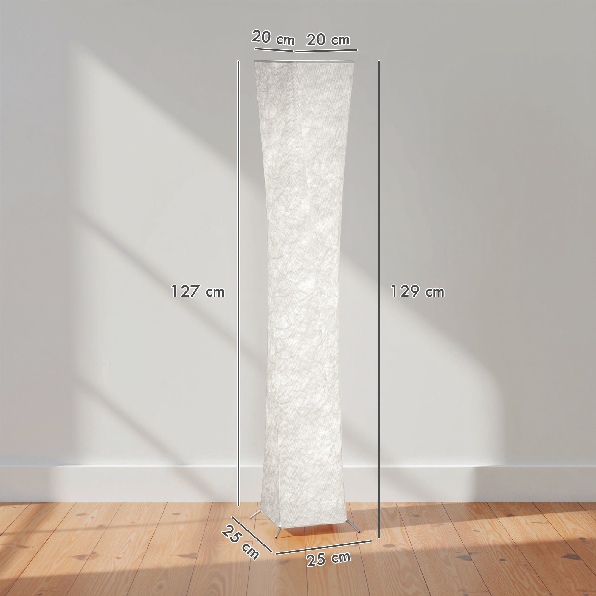 Stehlampe mit Papierschirm, Fußschalter, 3 Helligkeitsstufen, Weiß