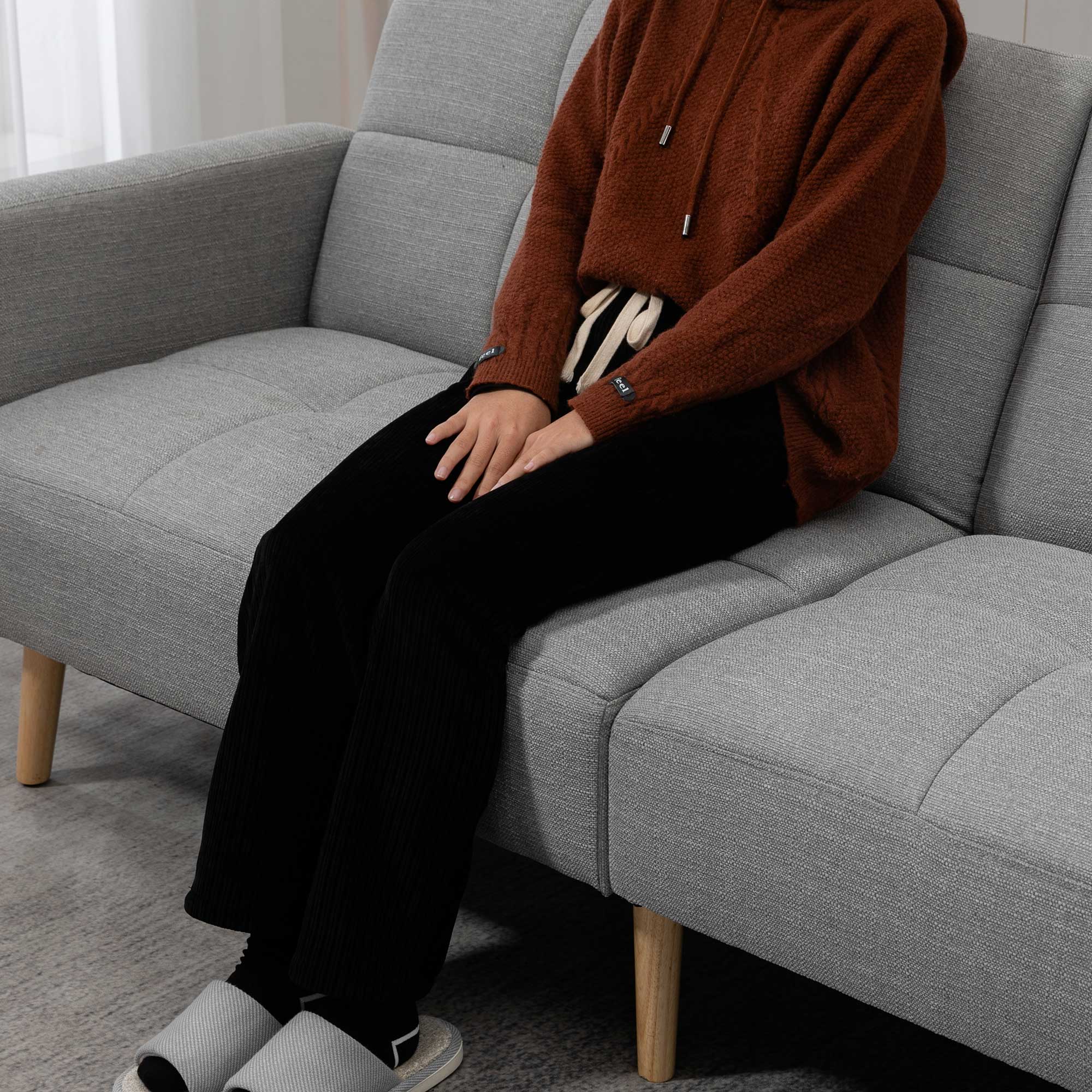 2 in 1 Schlafsofa 205 x 88 cm Sofa mit Bettfunktion, Couch mit Sitzkissen, Leinenoptik Grau