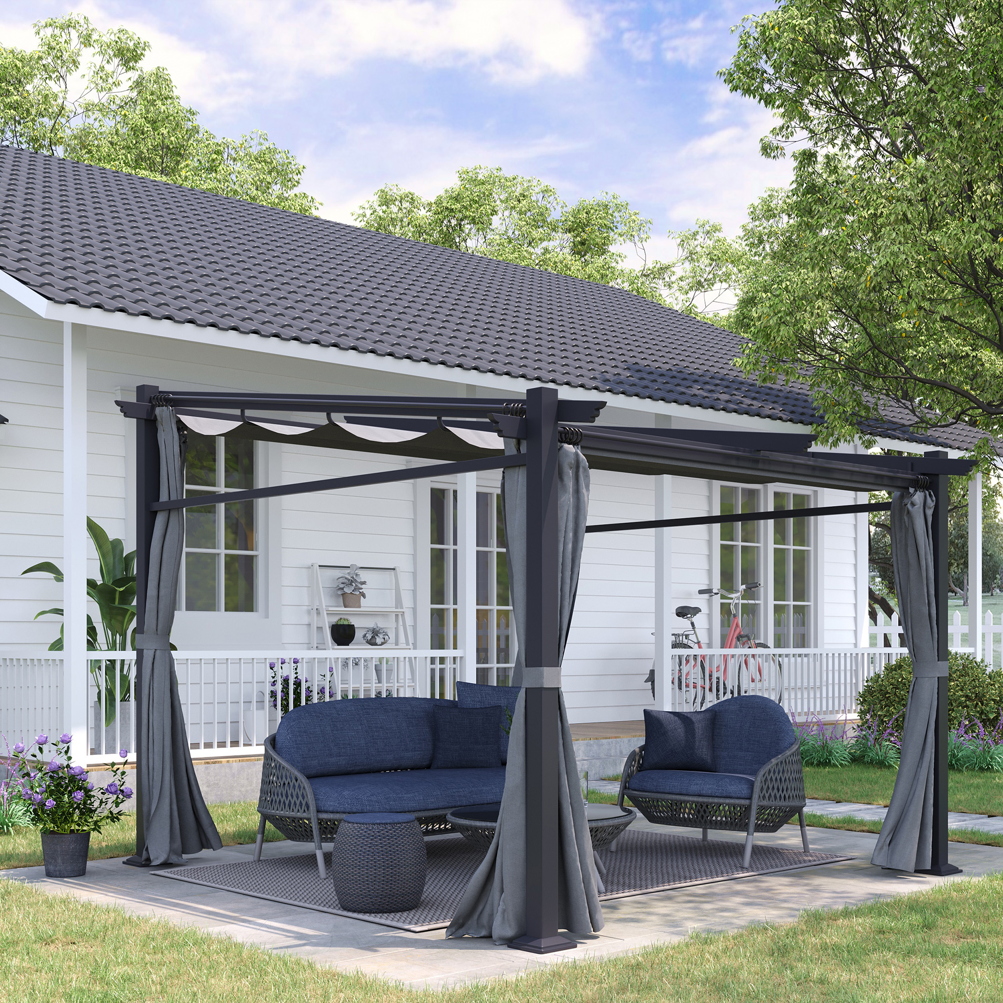 Pergola, inklusive Befestigungsmaterial, ausziehbares Dach, 2.,97 m x 2,95 m x 2,3 m, Dunkelgrau