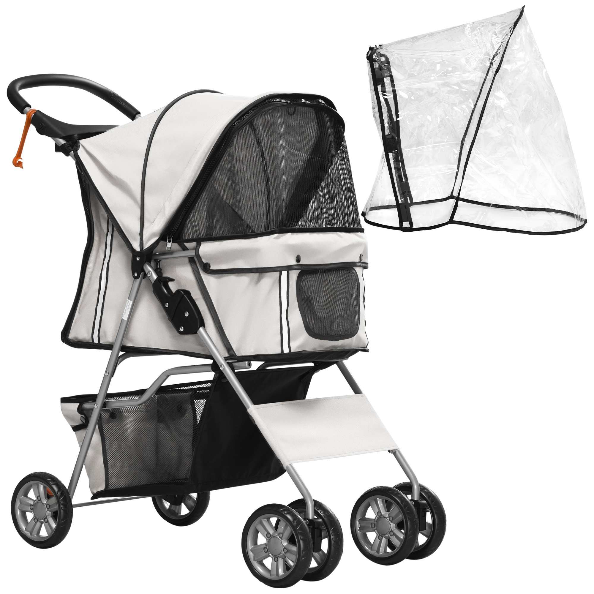Hundebuggy Hundewagen bis 10 kg Klappbar Regenschutz Bodenkorb 2 Becherhalter 75 cm x 45 cm x 97 cm Grau