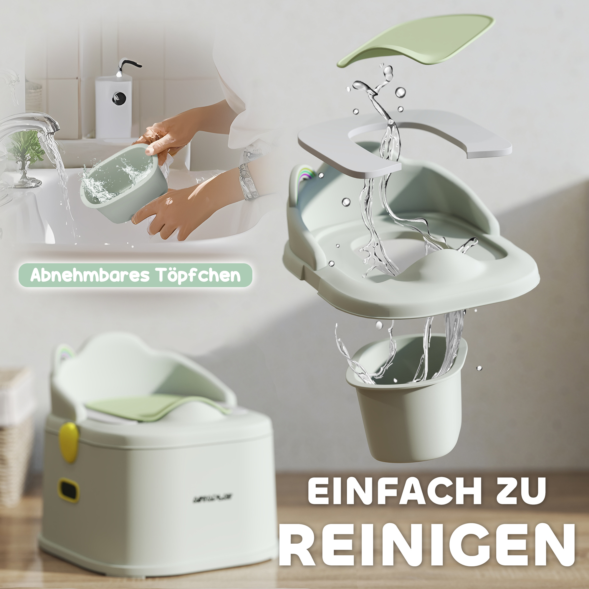 Kinder-Töpfchen, 3-in-1, abnehmbarer Aufsatz, Kunstleder-Sitzpolster, max. 50 kg, Grau