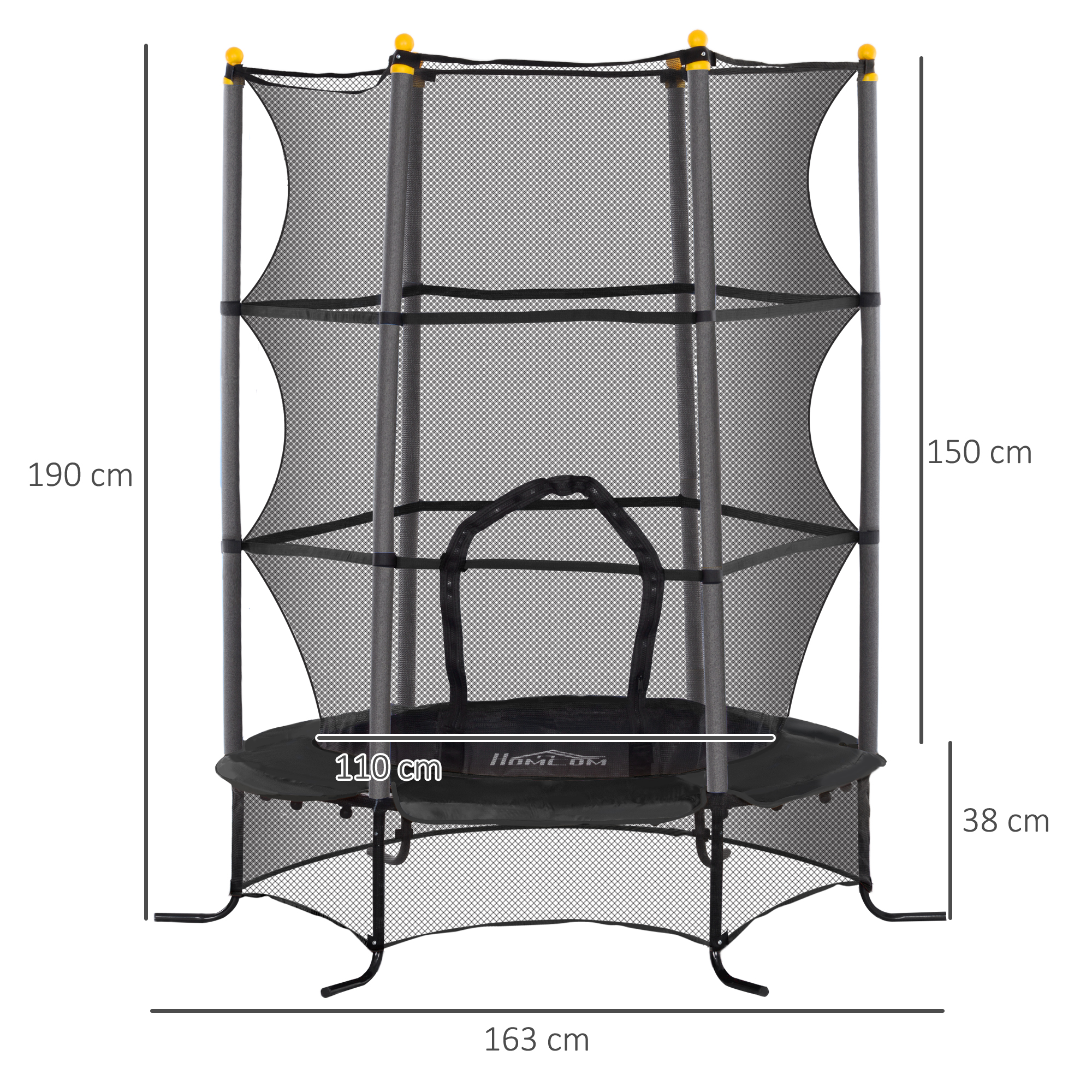Trampolin für Kinder, Ø163 cm, mit Sicherheitsnetz, In- und Outdoor, Belastung bis 50 kg, Stahl, Kunststoff, Schwarz