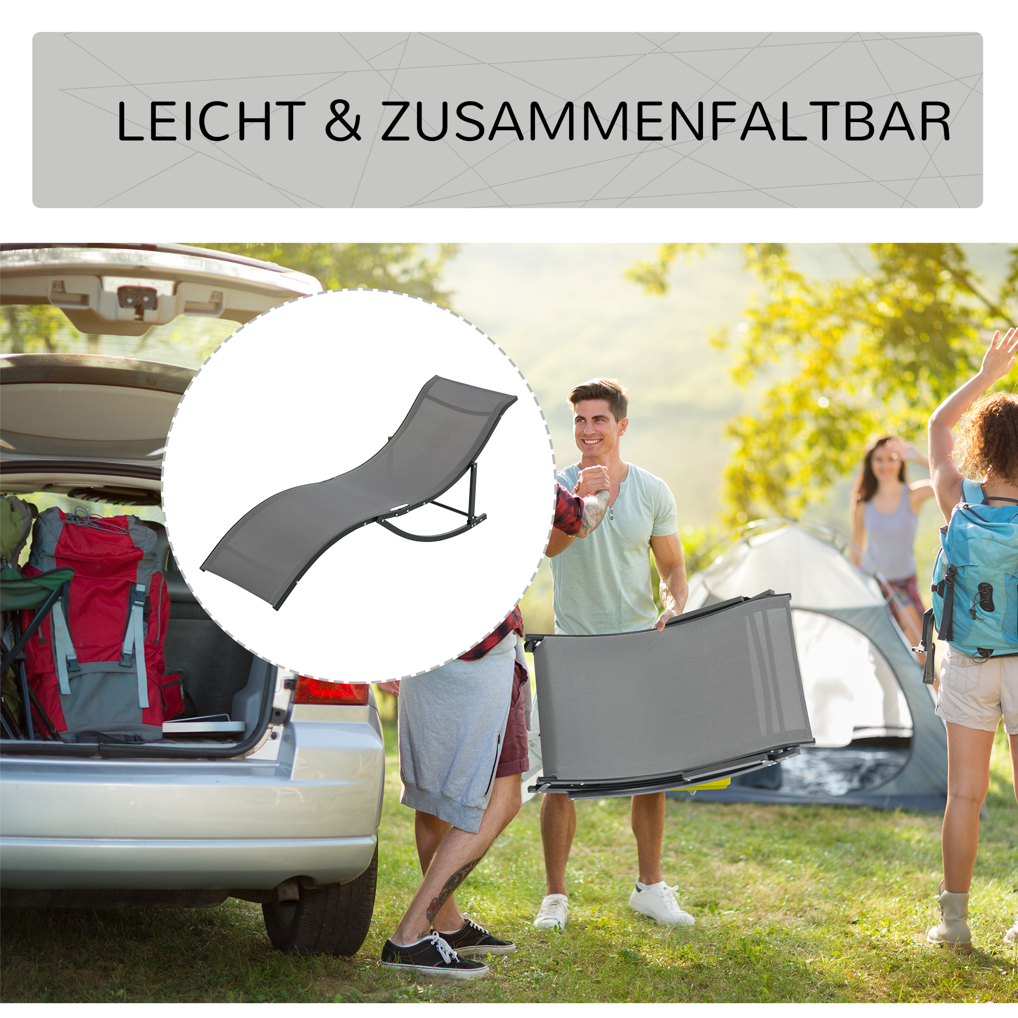 2er Set Sonnenliege Gartenliegen Stoffliege Relaxliege ergonomisch Aluminium Texteline Dunkelgrau 165 x 61 x 63 cm