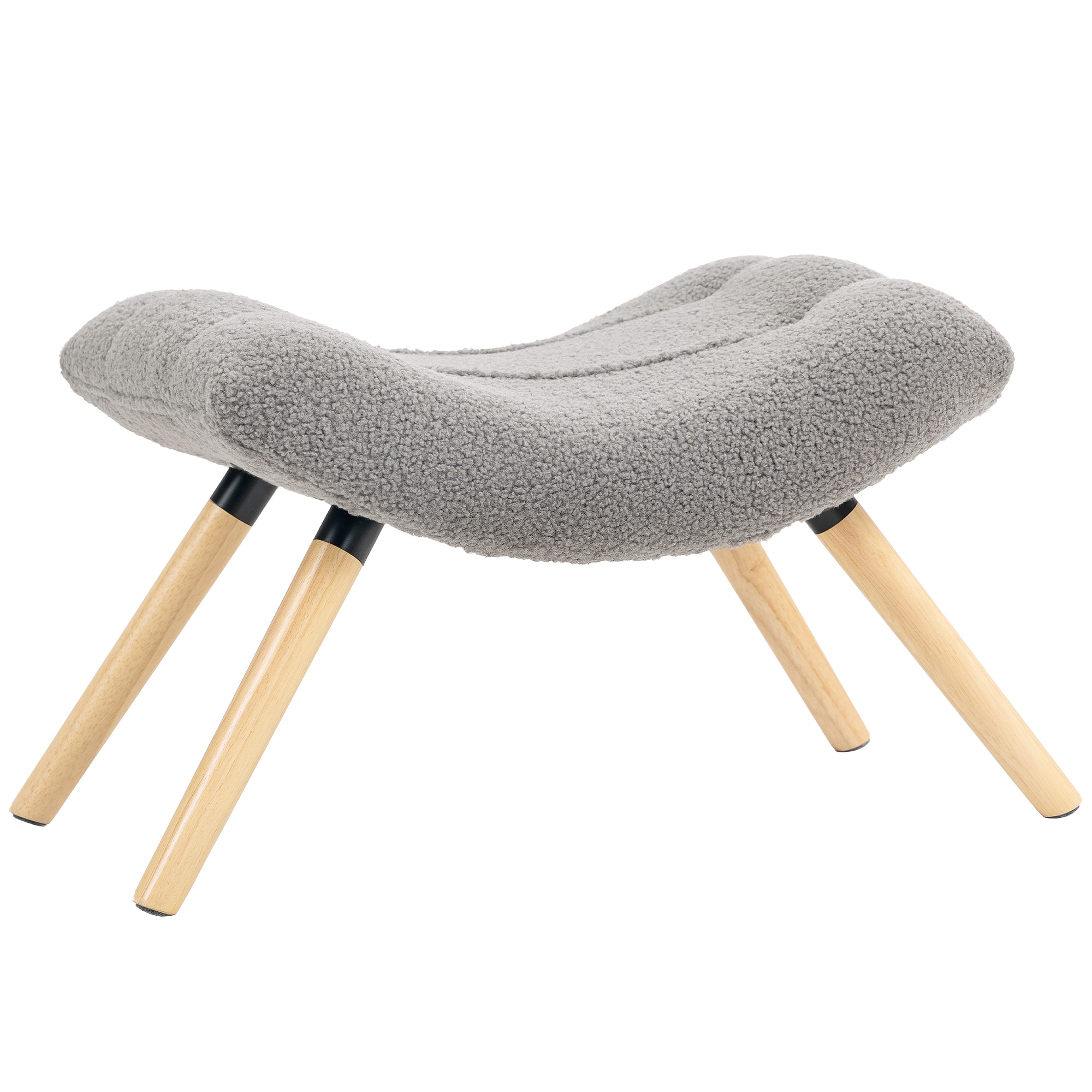 Moderner Fußhocker mit Fleece-Bezug und Holzbeinen, gepolstert, für Wohnzimmer, Schlafzimmer, Flur, Hellgrau