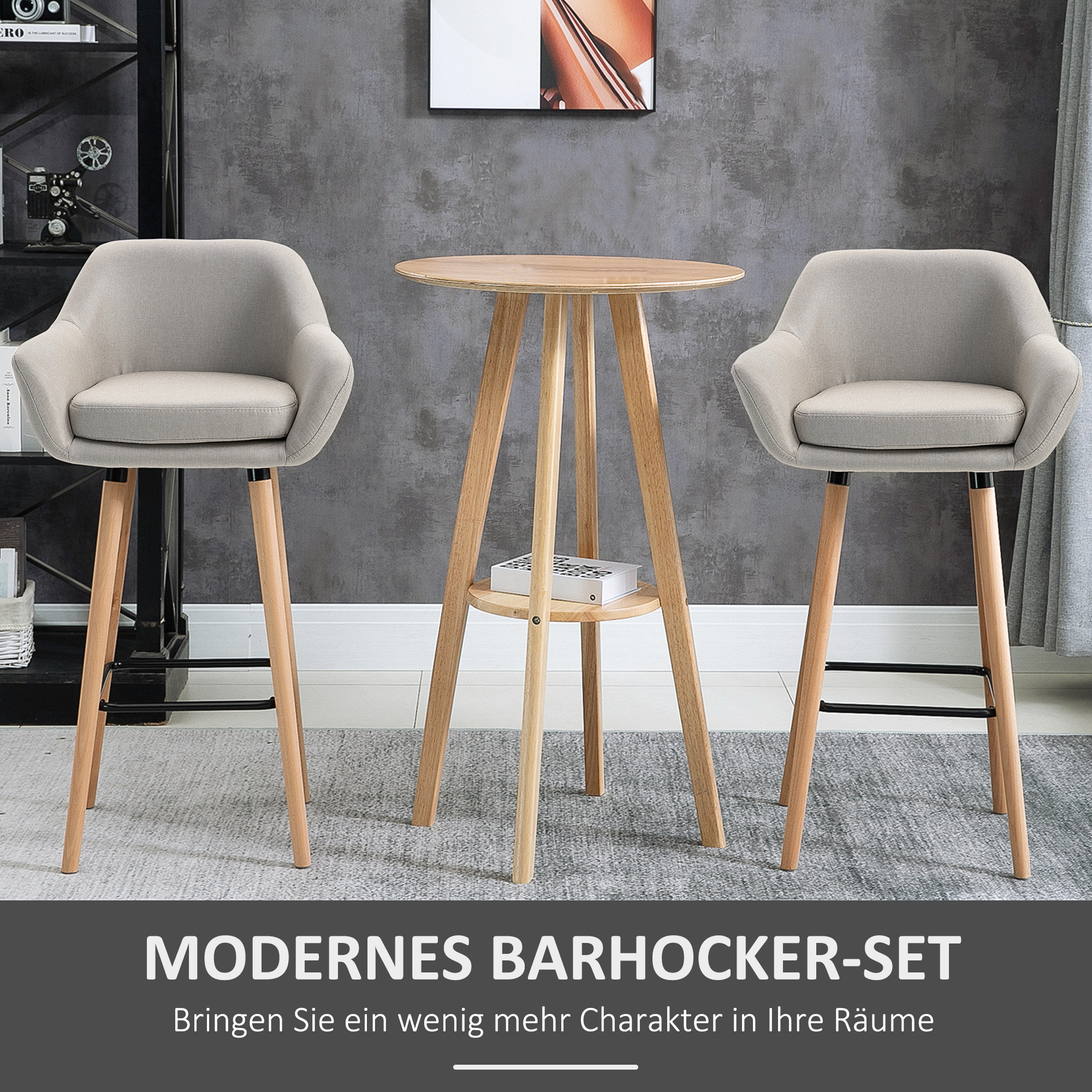 2er-Set Barhocker, inkl. Fußstütze, Massivholz, 55 cm x 48c m x 100 cm,  Beige