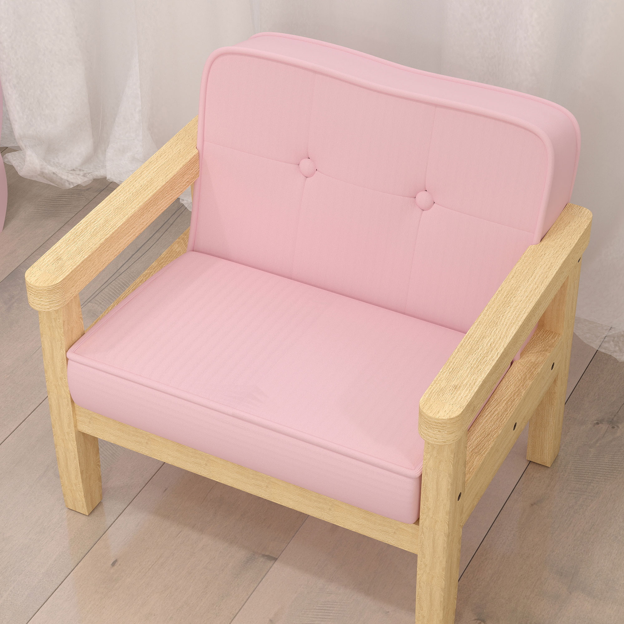 Kindersessel Kindersofa mit Kord-Optik, massiven Holzfüßen Sessel aus Schaumstoff Kinderstuhl für Kinderzimmer, Spielzimmer, 46,5 x 44 x 45 cm, für Kinder 3-8 Jahre Rosa