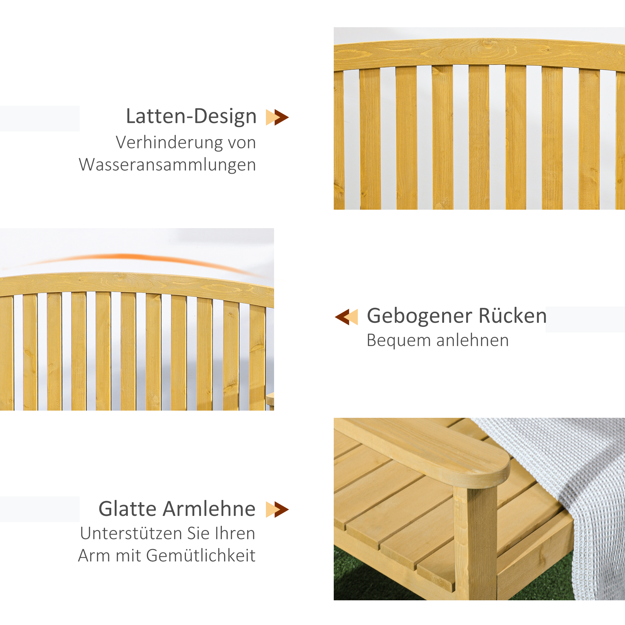 2-Sitzer Gartenbank Holz, wetterfest Sitzbank, Gartenmöbel mit Rückenlehnen, 240 kg belastbar 140 x 50 x 85 cm, Orange