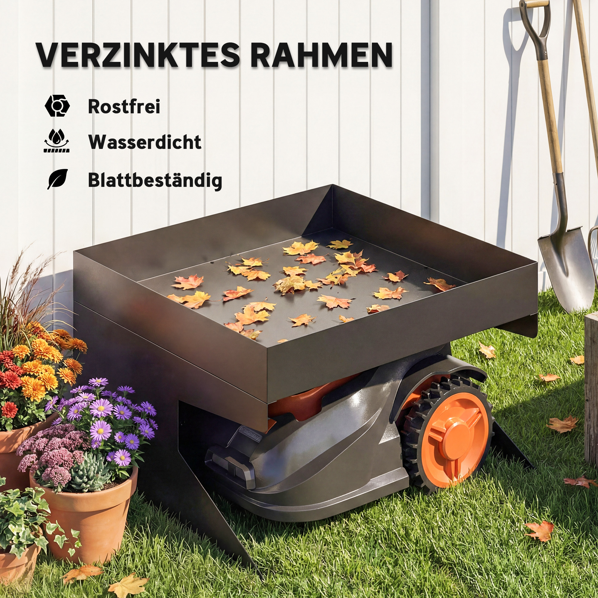 Garage für Mähroboter mit Pflanzkasten, Robuste Garage aus galvanisiertem Stahl, Schwarz