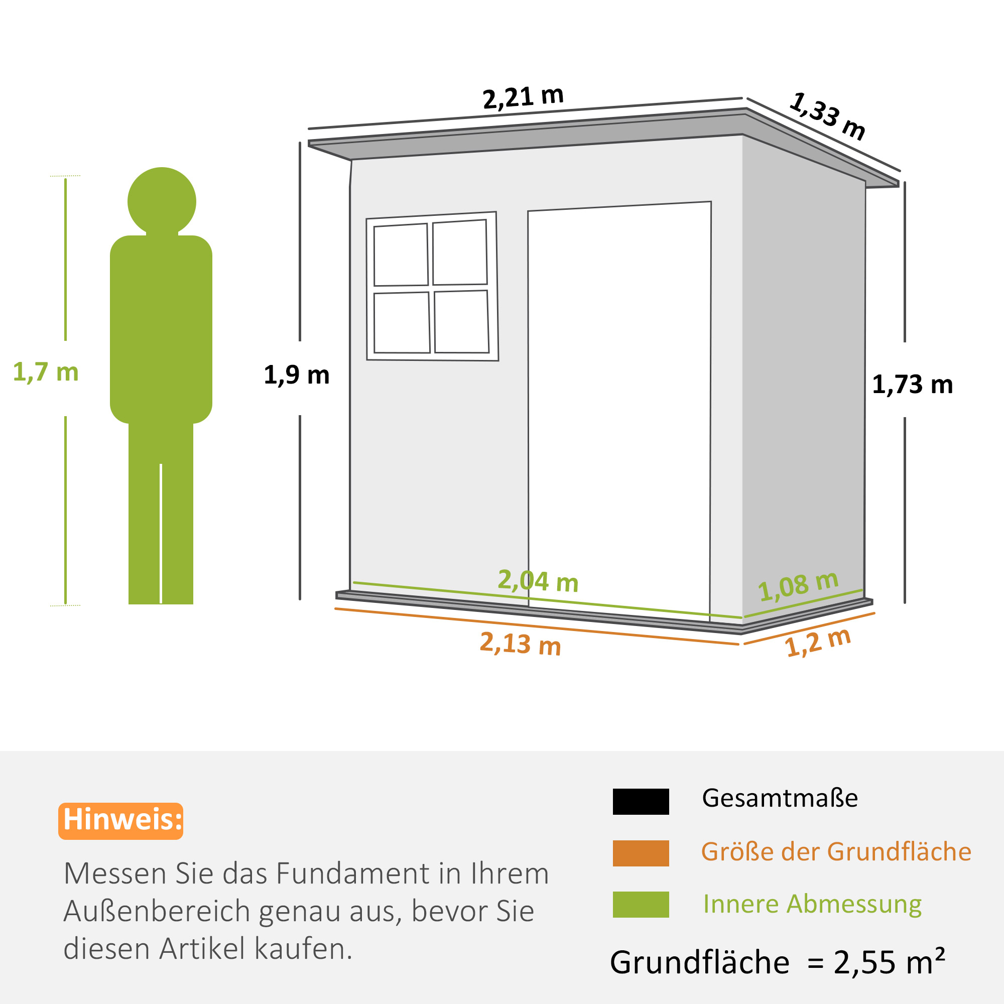 Gartenschuppen, Gartenhaus mit Fenster, verschließbare Tür, für Garten, Terrasse, Stahl, 221L x 133B x 190H cm, Grau