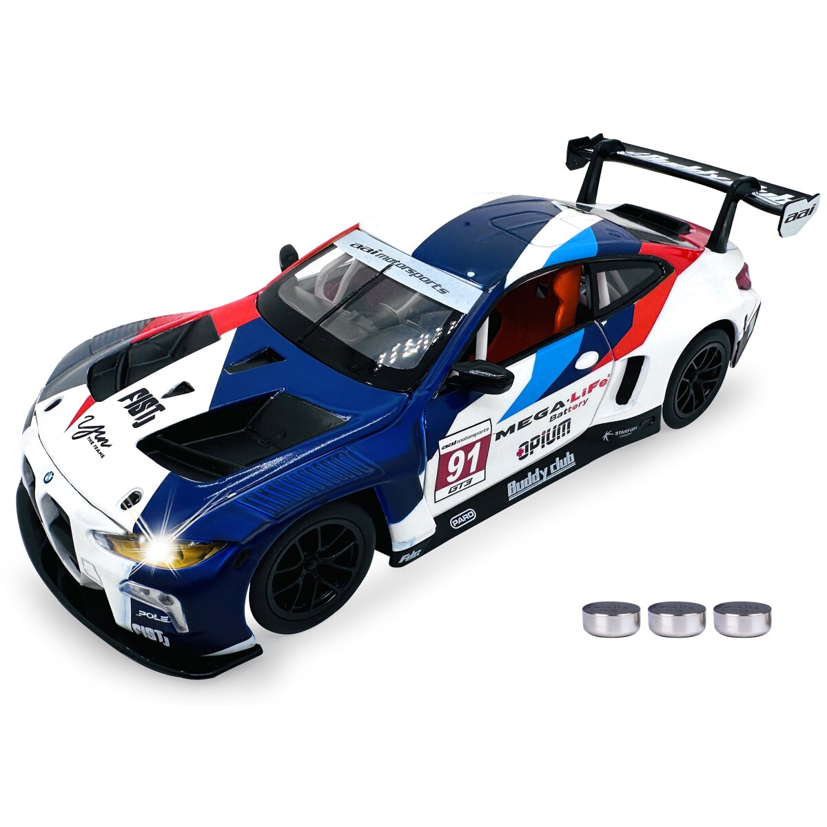 BMW M4 GT3 Diecast 1:24 weiß inkl. Knopfzellen