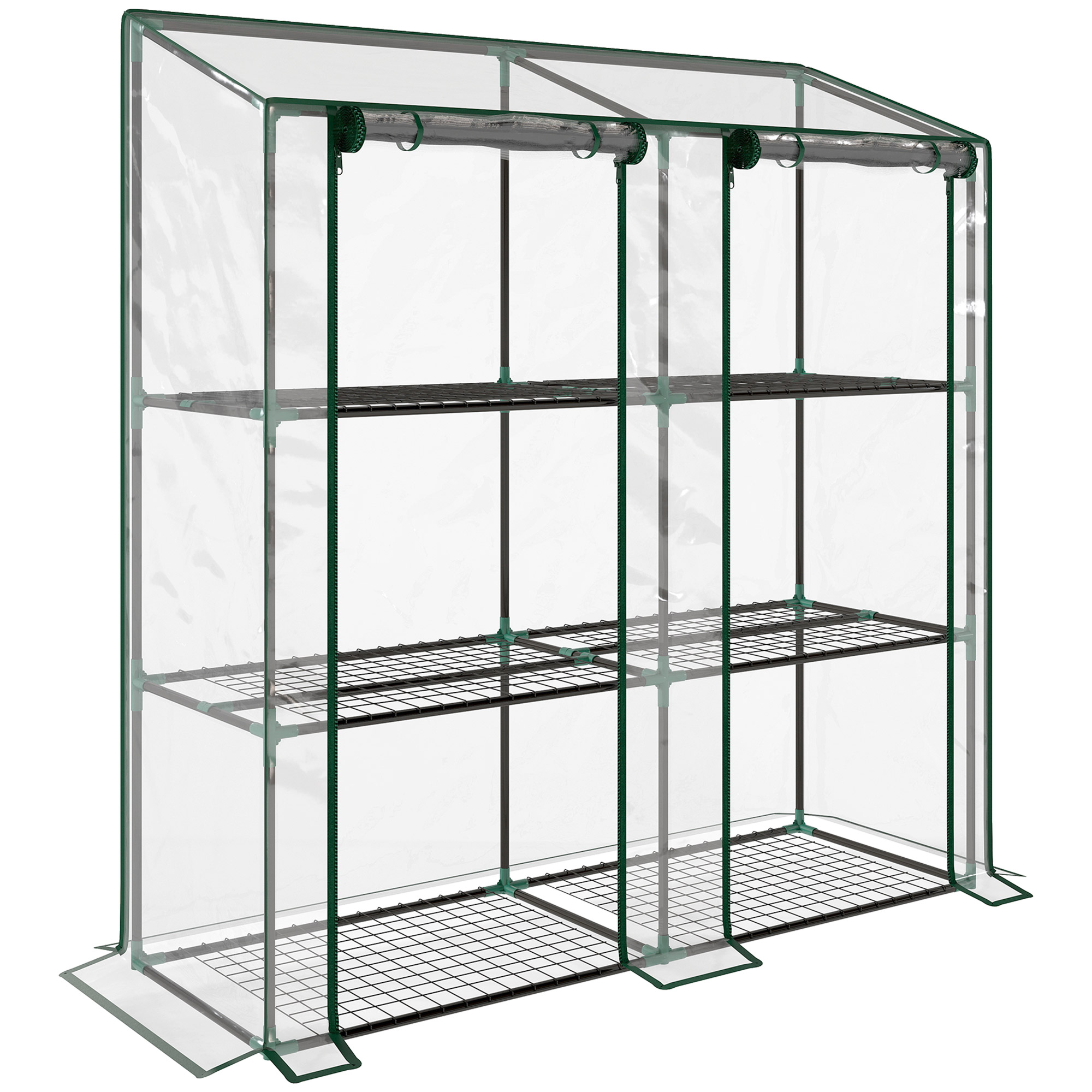 Mini-Gewächshaus, 3 Etagen, 6 Drahtregale, 2 Öffnungen, Kunststoff-Plane, Transparent