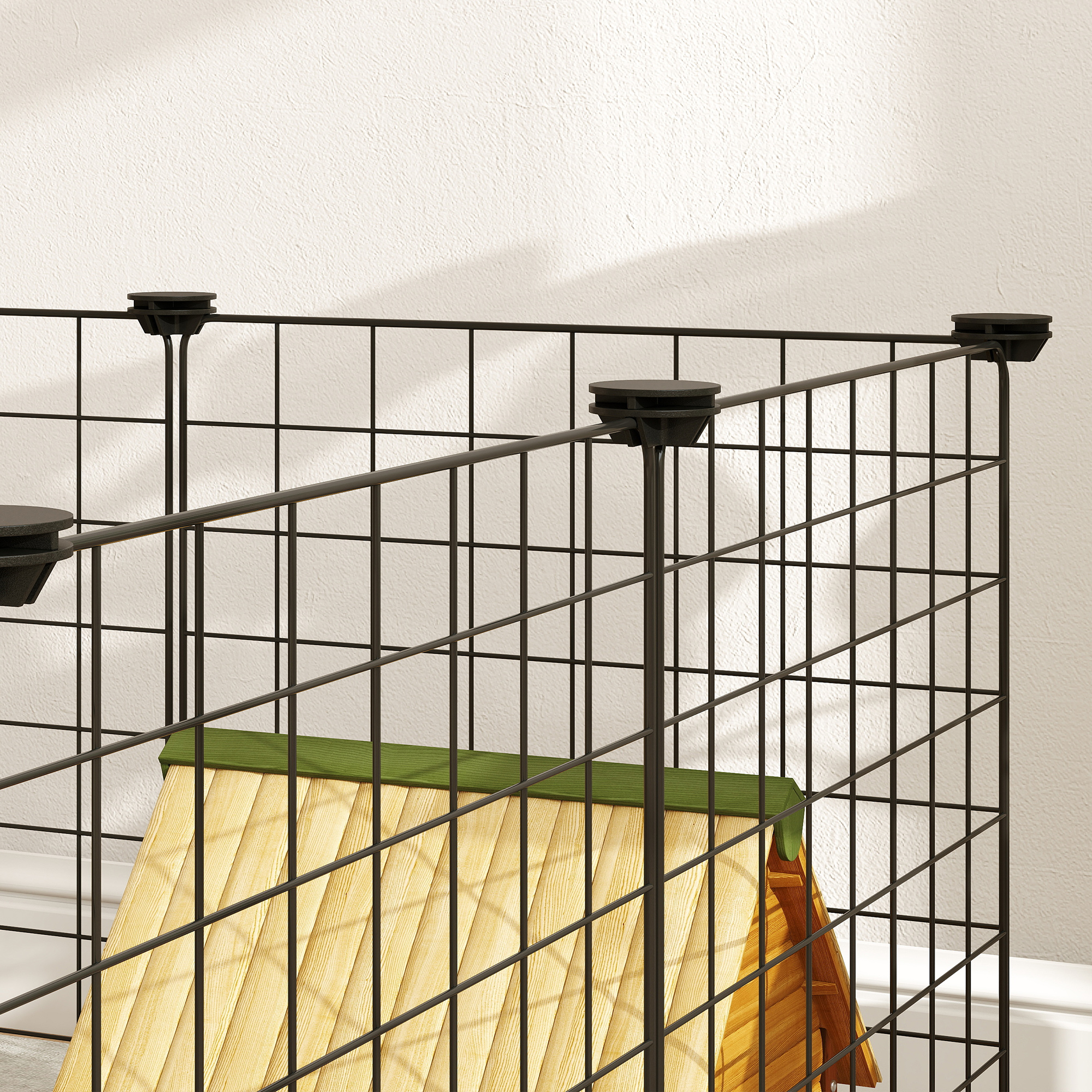 Freigehege, Freilaufgehege, Laufstall mit Metallgitter, Gehege für Kleintiere, umformbar, Gehege für innen und außen, 106 x 73 x 36 cm, schwarz