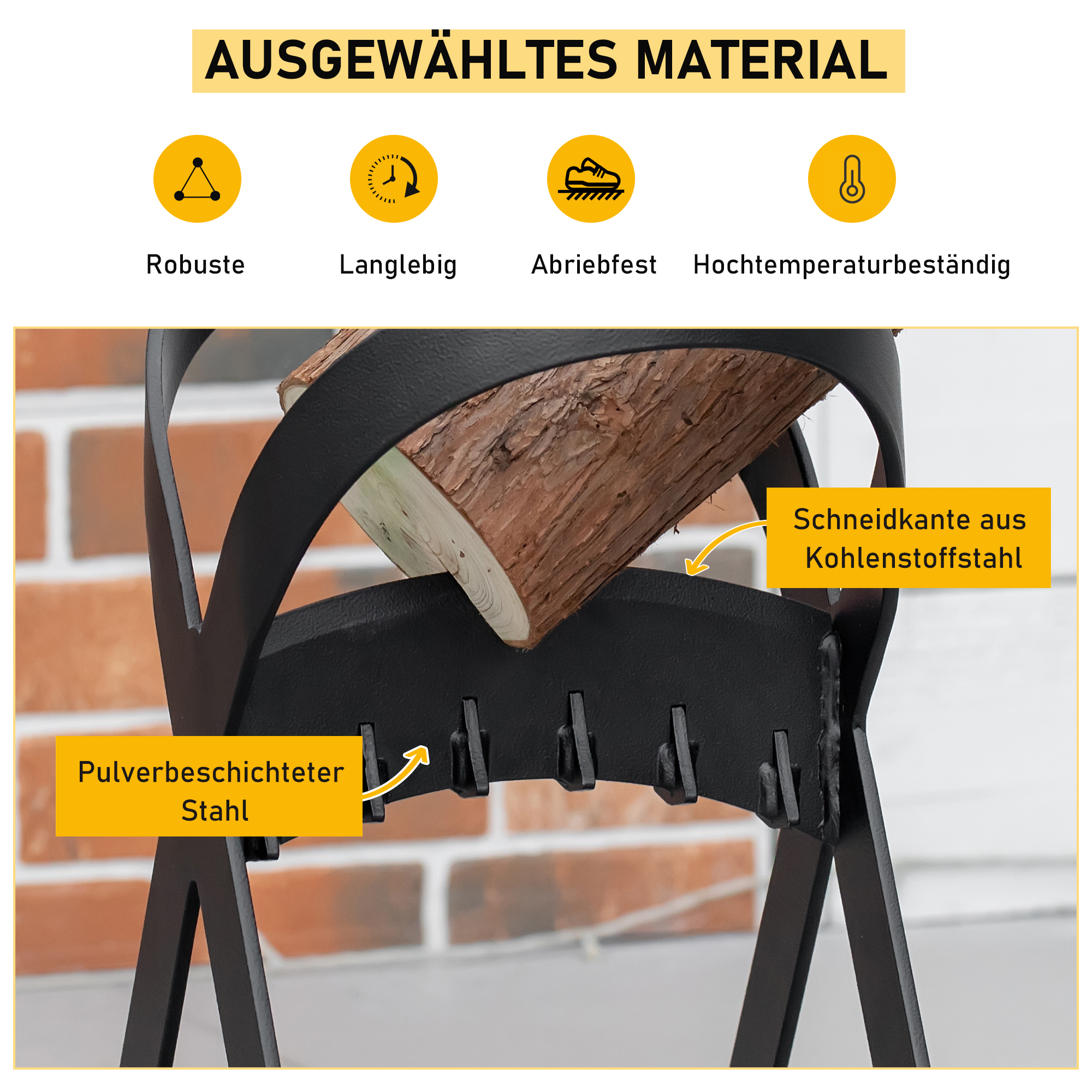 Manueller Holzspalter aus Karbonstahl Brennholzspalter schnelles Brennholzspaltwerkzeug leicht zu bedienen für Campen Outdoor Schwarz 24,4 x 20,8 x 37,4 cm