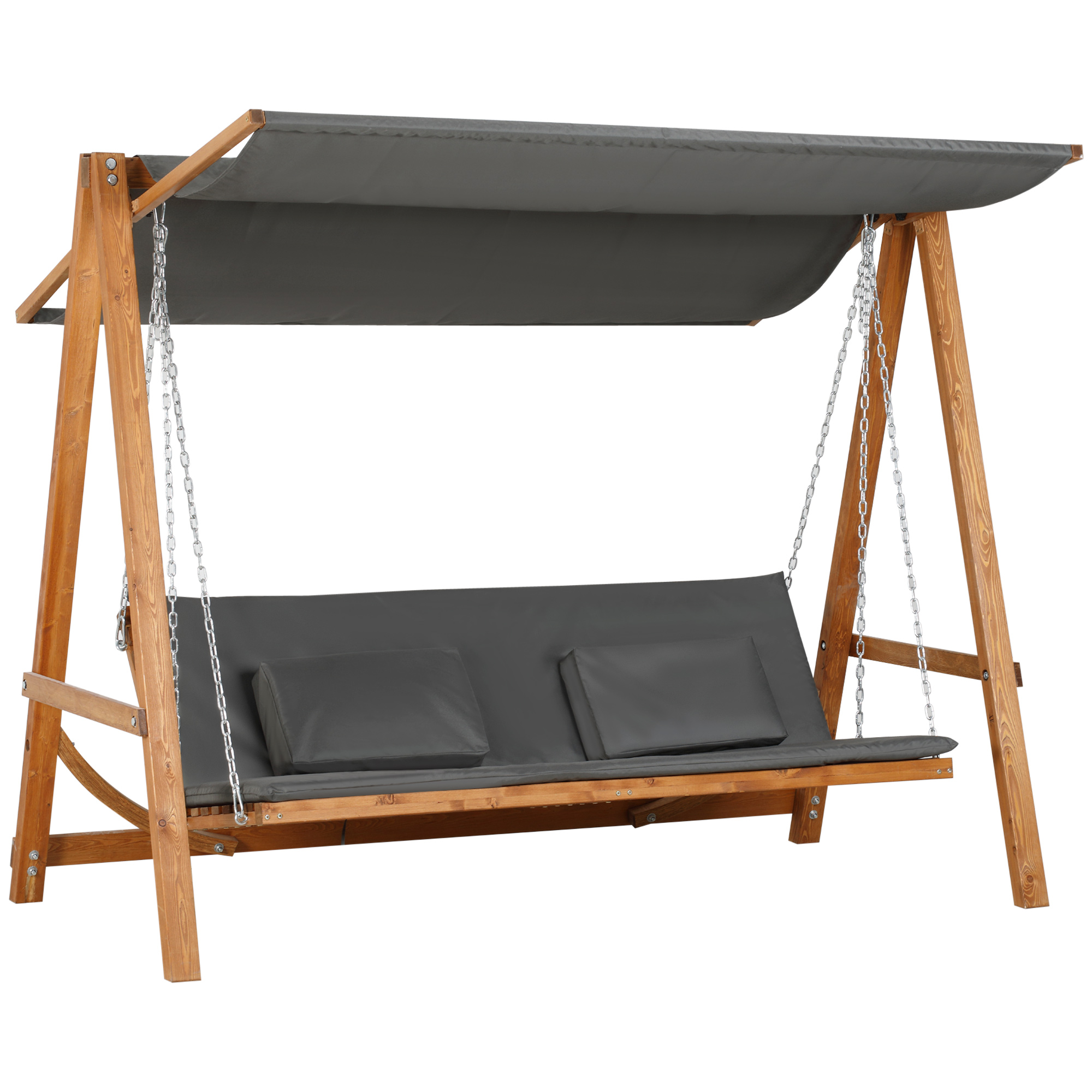 Hollywoodschaukel mit Bettfunktion 3-Sitzer Gartenschaukel Lärche mit verstellbarem Sonnendach 225,5 x 130 x 180 cm