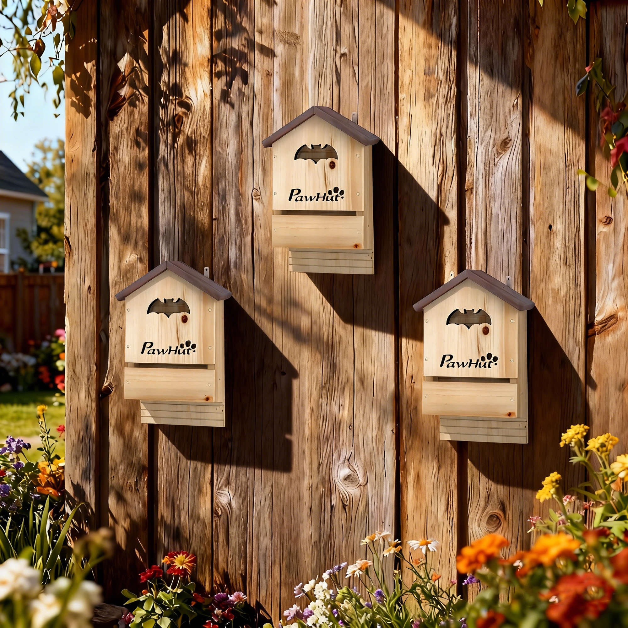 Fledermauskasten 3er Set aus Tannenholz Fledermaushaus für Fledermäuse zum Aufhängen für Gärten, 21,5 x 11,5 x 34 cm