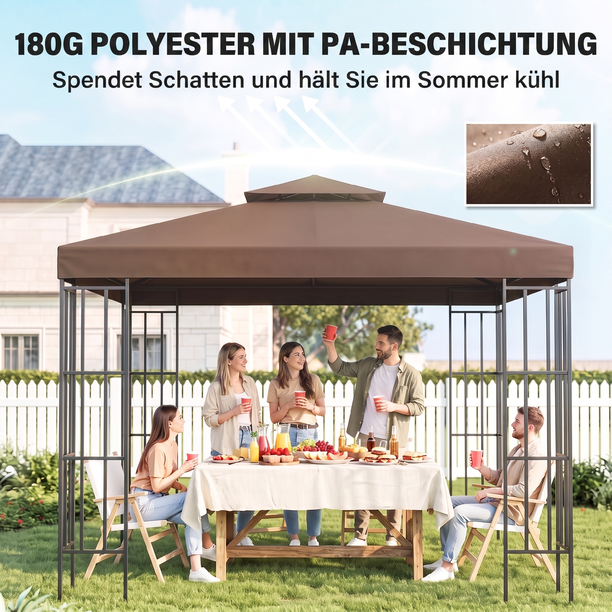 Ersatzdach für Pavillons, mit Winddach, Wasserabführung, robust und langlebig, Farbe: Kaffee, 3 x 3 m