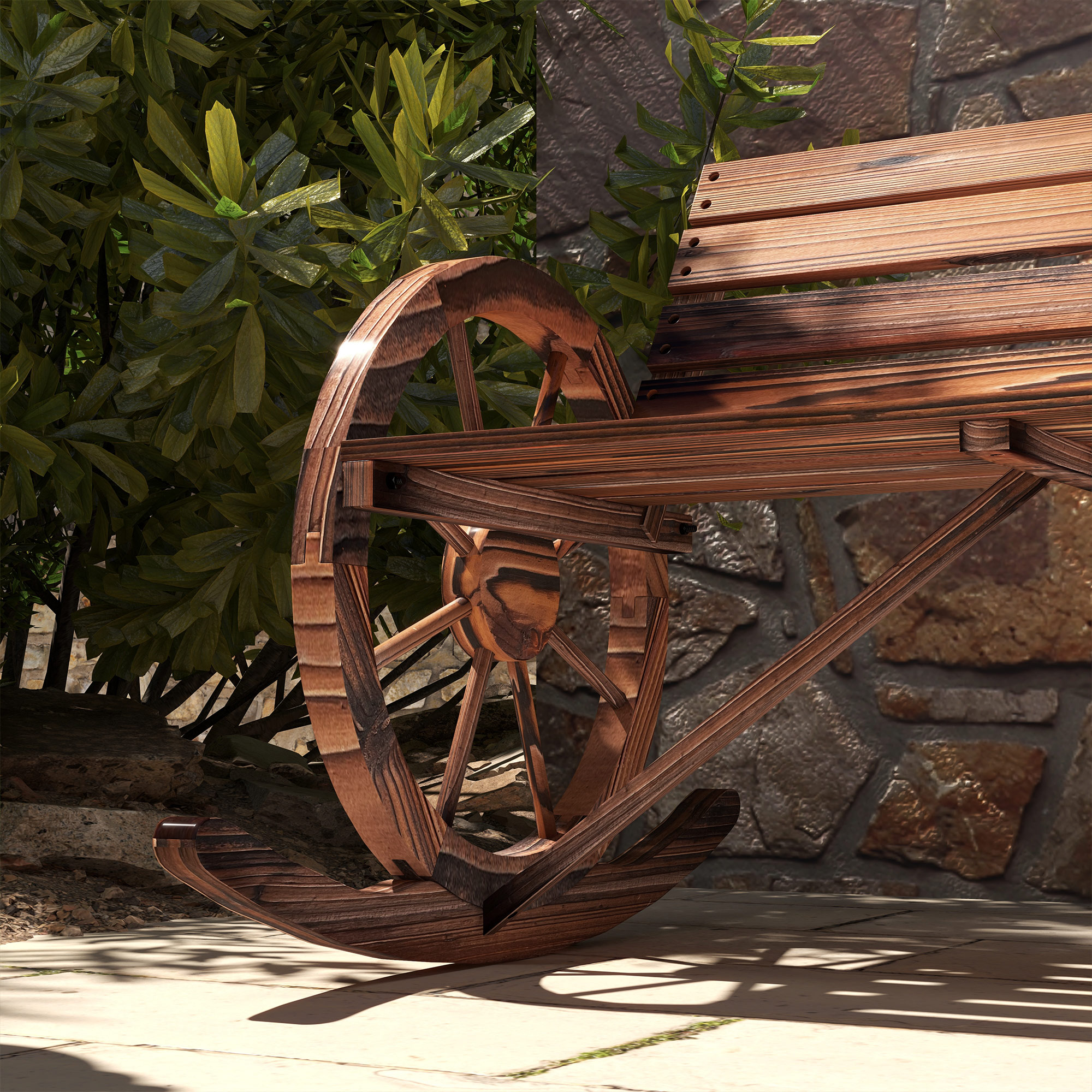 Garten-Schaukelbank, 2-Personen-Schaukel, mit radförmigen Armlehnen, für Balkon, Garten, Terrasse, carbonisiert.