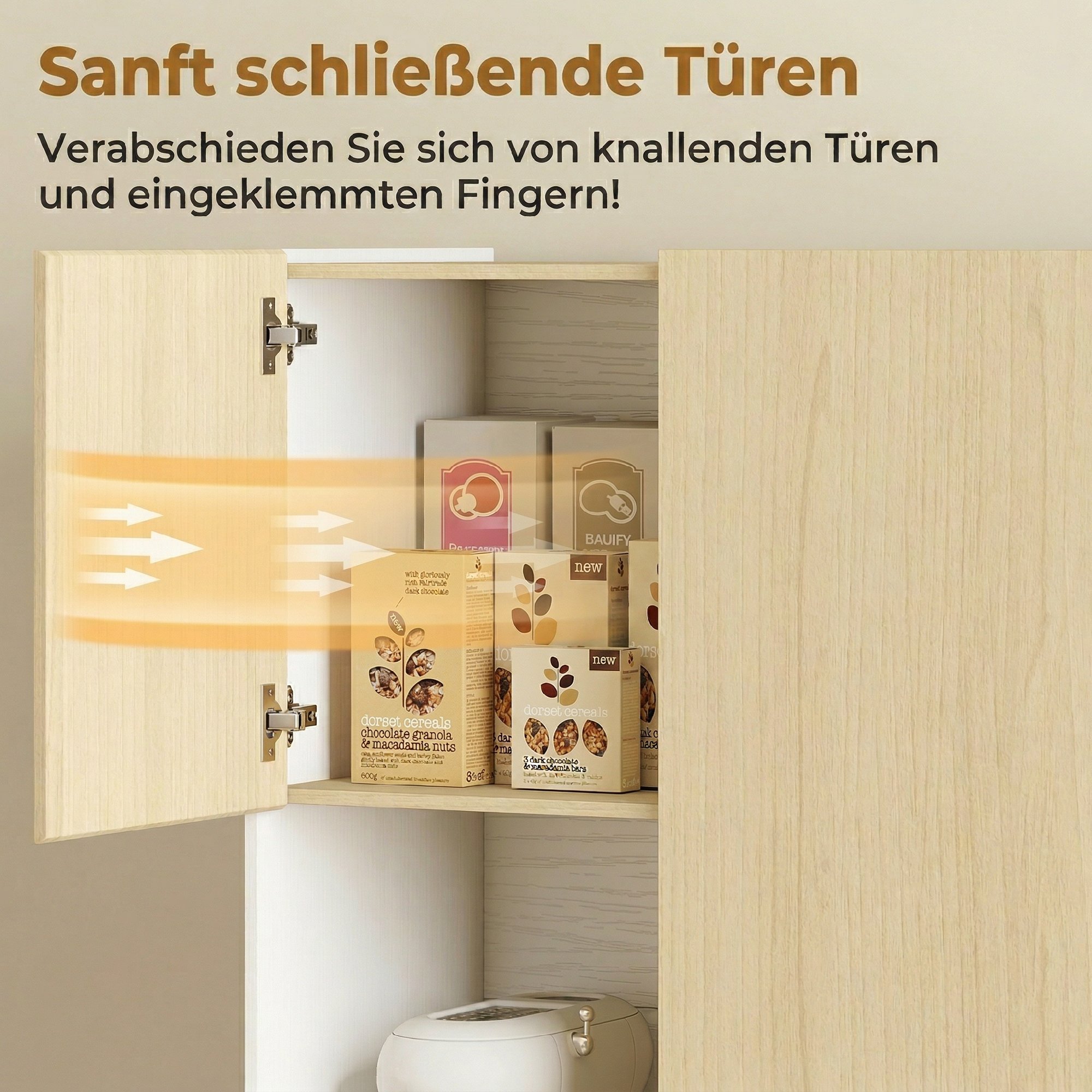 170 cm Küchenschrank, Moderner Schrank mit offenem Fach, verstellbaren Regalen, Naturholz-Optik