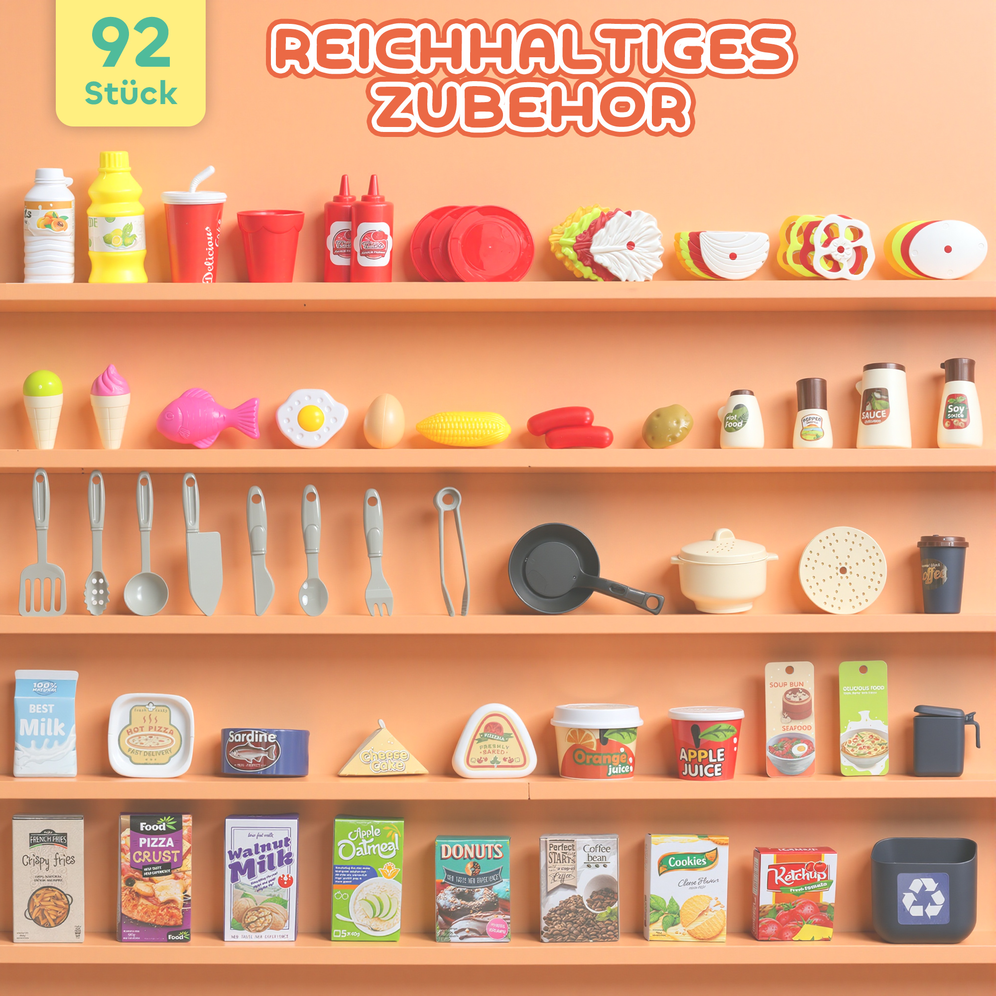 92-teiliges Küchenset für Kinder, Wasserhahn, Kunststoff, 3-6 Jahre, Grün