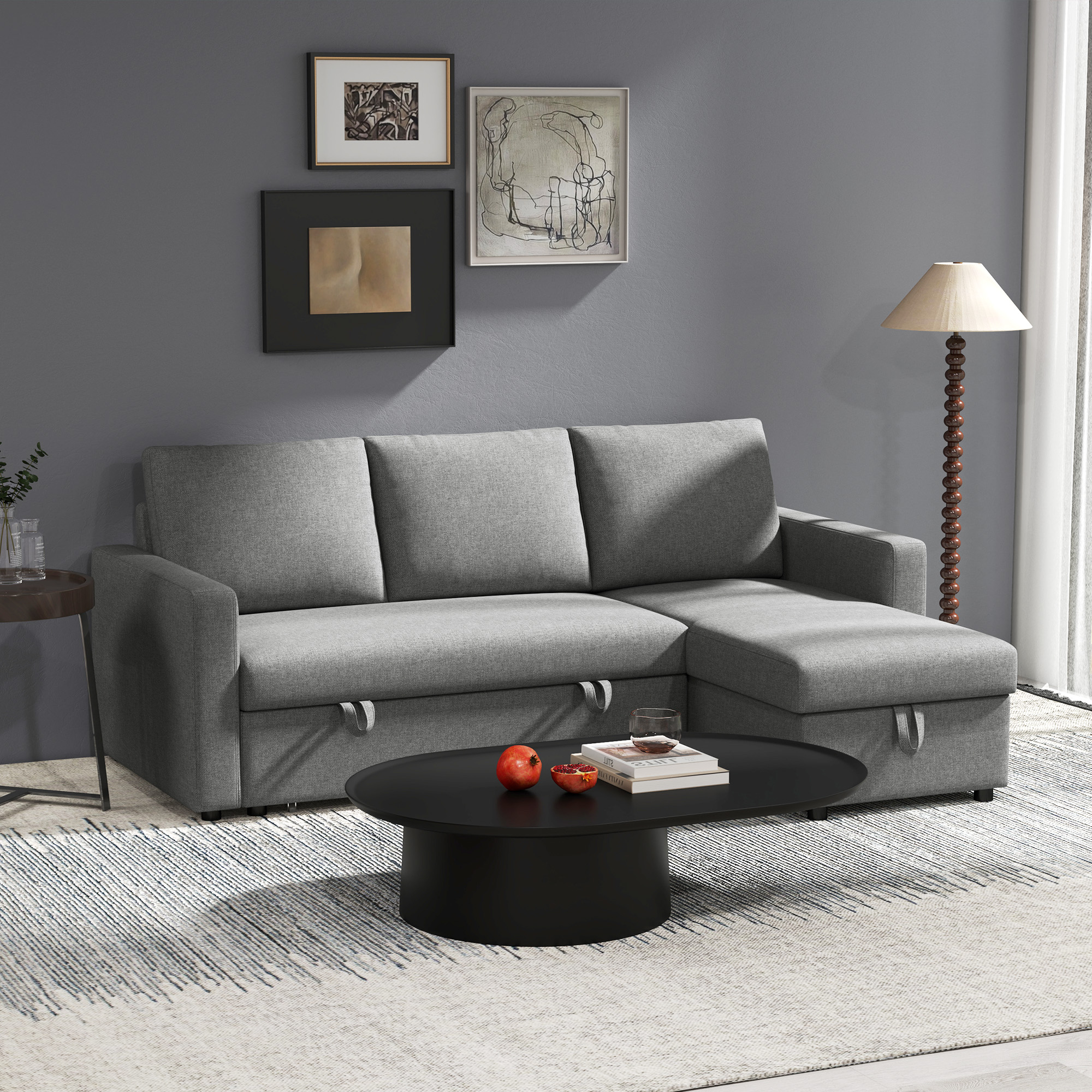 Ecksofa mit Schlaffunktion Stauraum Eckcouch mit Bettkasten Chaiselongue Schlafsofa Stoffsofa L-Form Leinen-Touch Hellgrau 211,5 x 146 x 85 cm