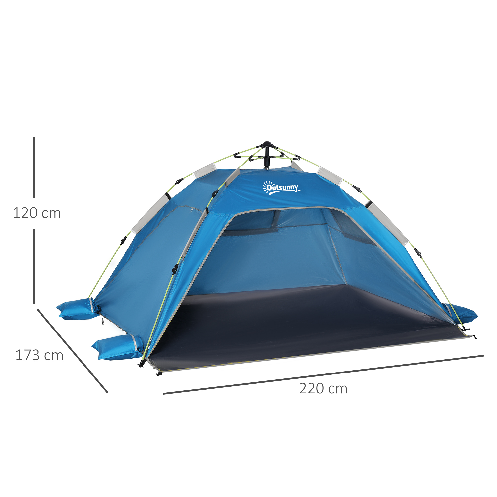 Pop-up-Strandzelt, Fiberglasrahmen, 4 Taschen, Netzfenster, flexibel, Blau