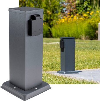 Steckdosensäule 2-fach, IP44, Anthrazit, 250V~/ 16A, 13x13x27cm