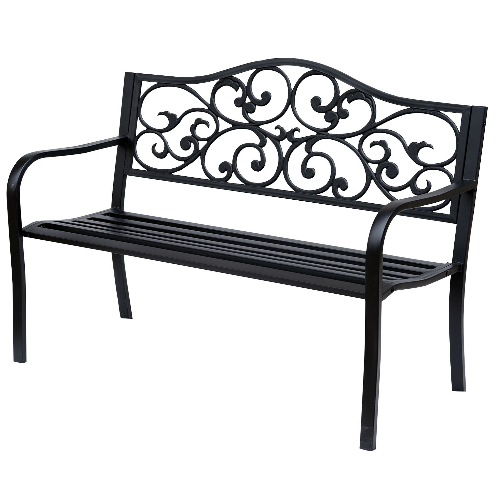 2-Sitzer Gartenbank Parkbank mit ausziehbarem Tisch Sitzbank Bank 240kg belastbar Terrassenbank mit Rücken- & Armlehnen Gartenmöbel für Terrasse, Garten Außenbereich 150x58,5x90 cm Schwarz