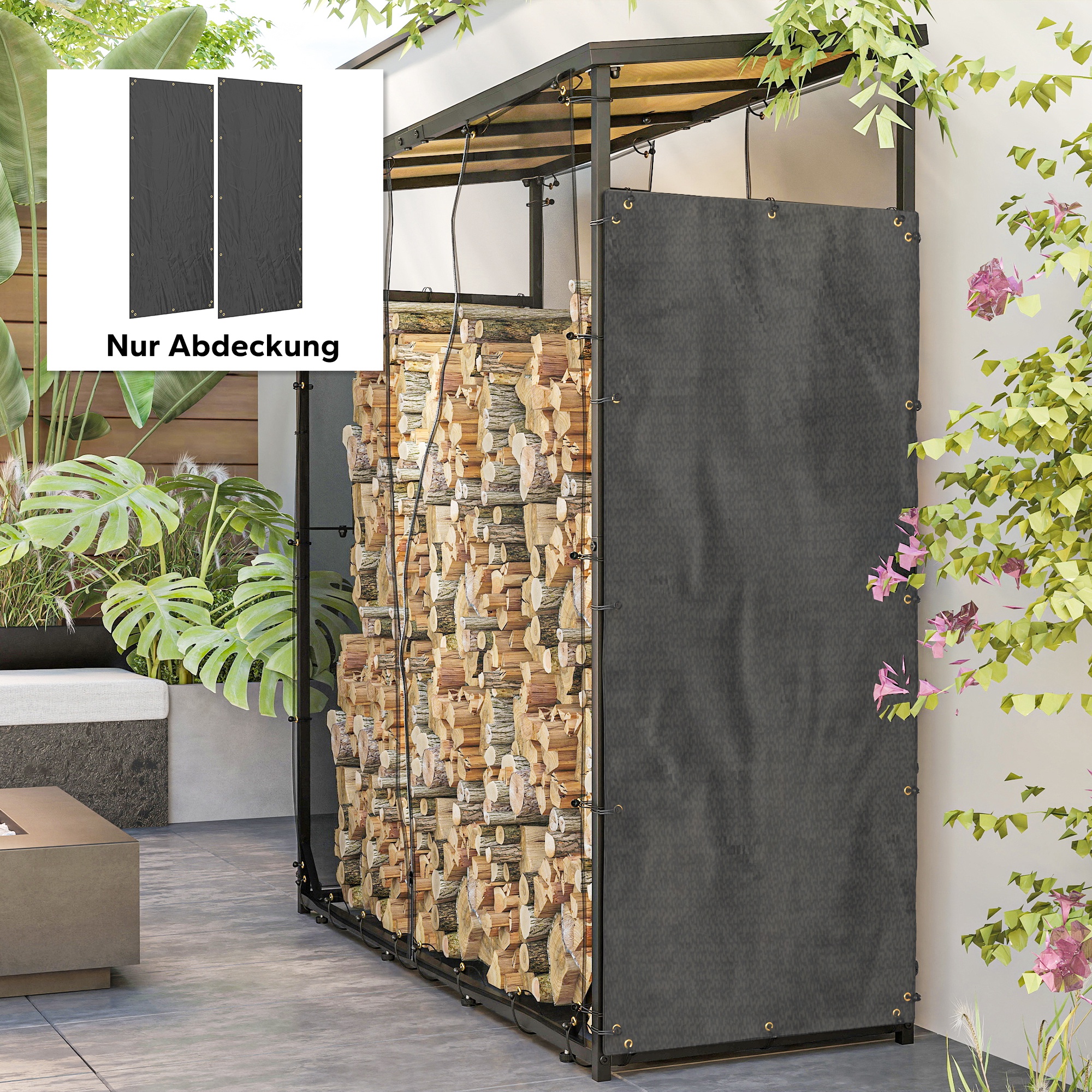 Abdeckung für Brennholzregal, 2er-Set, wetterfest & staubdicht, 148 x 62 cm, Schwarz