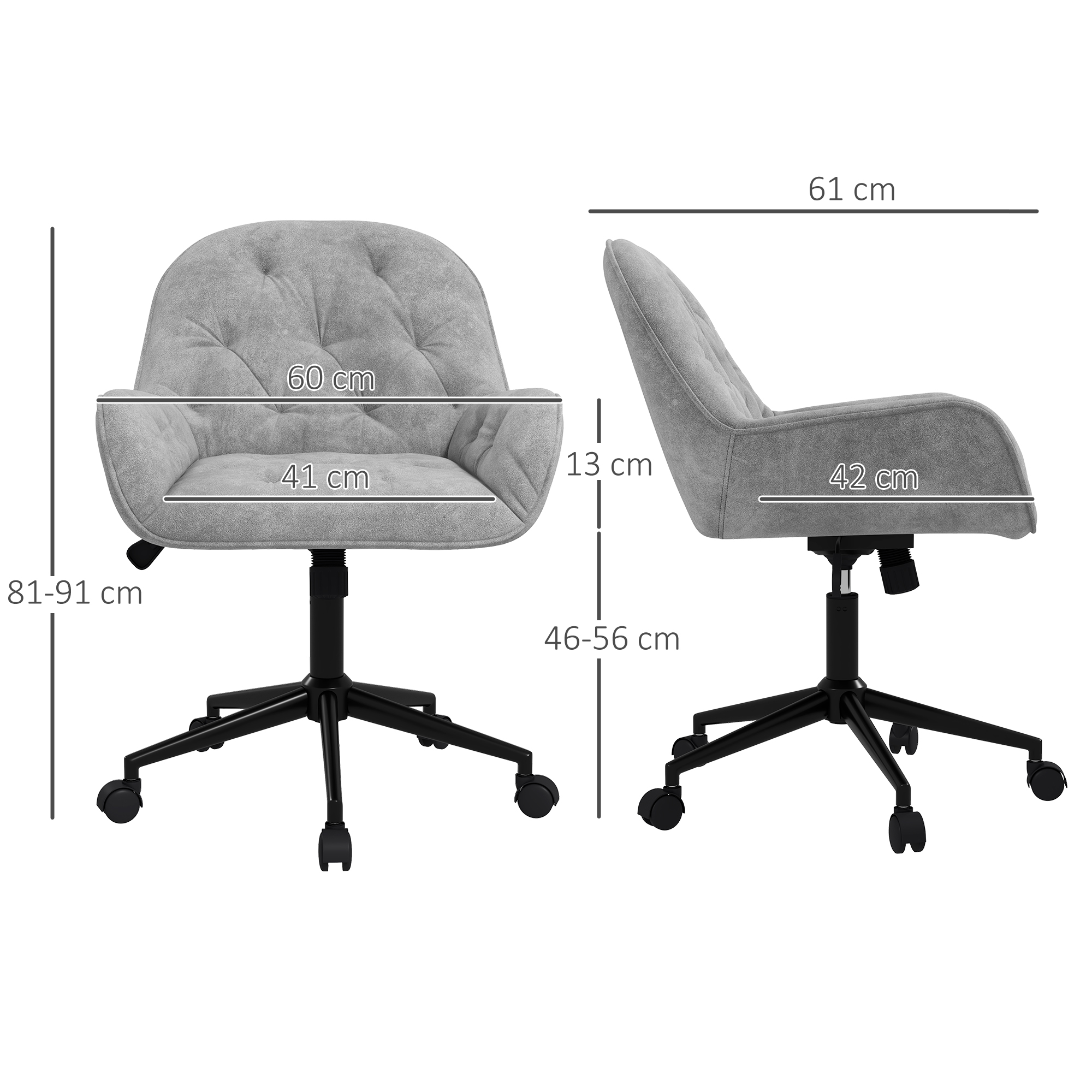 Bürostuhl Schreibtischstuhl Computerstuhl, höhenverstellbar, Samt-Optik, Grau