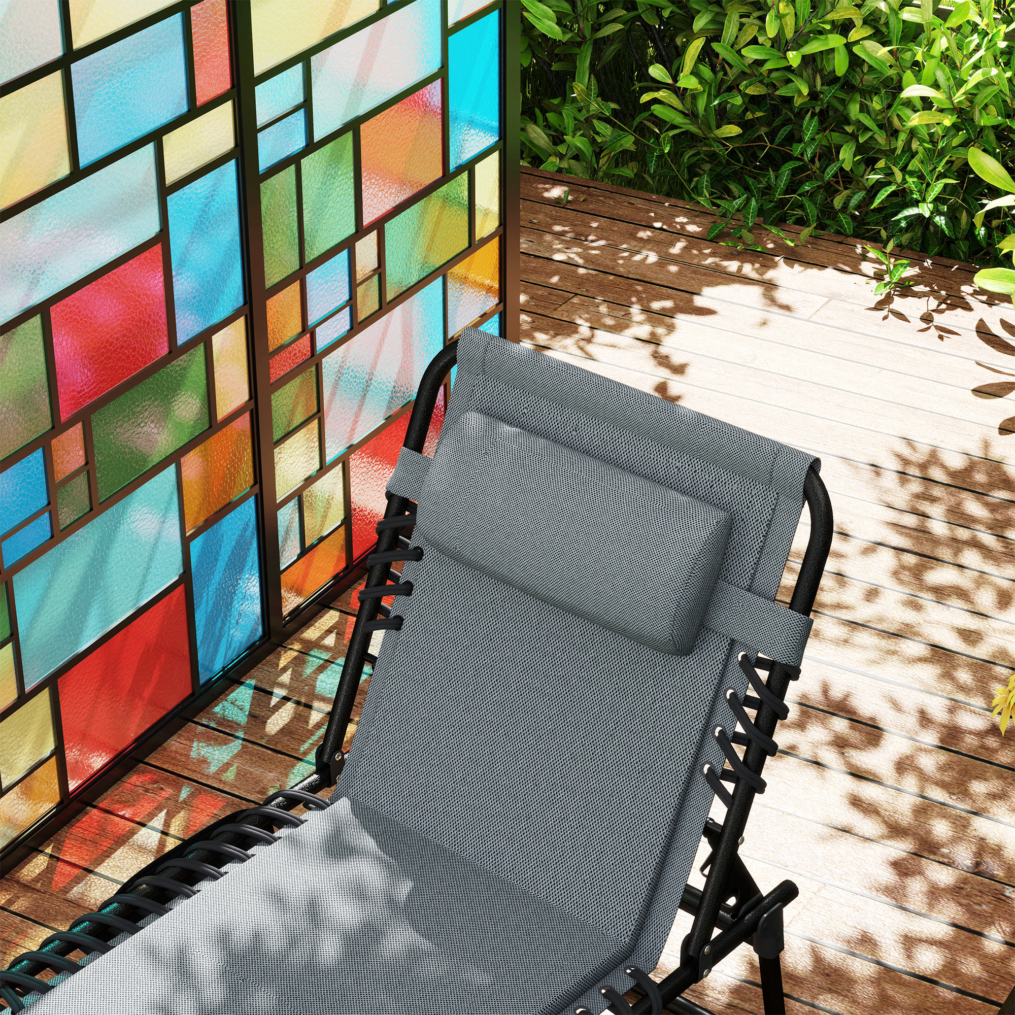 Liegestuhl, Sonnenliege mit Polsterung und Seitentasche, Gartenliege, Pool-Liege, Polsterliege, Grau