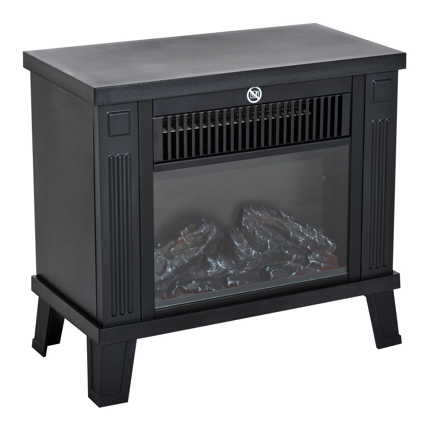 Elektrokamin Elektrischer Kamin Kaminofen Standkamin mit Flammeneffekt 600/1200W, Metall, Schwarz, 34x17x31 cm