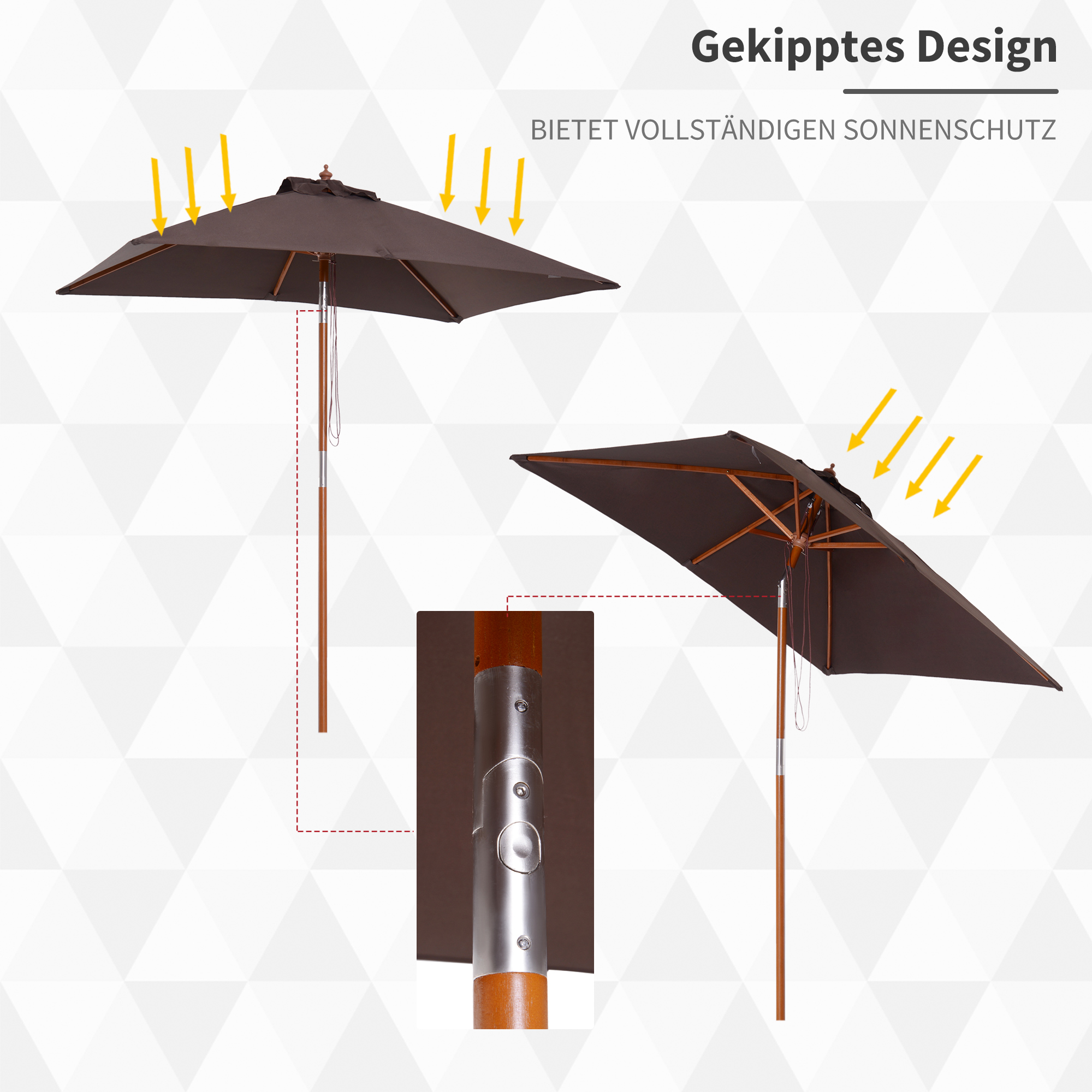 Sonnenschirm 200 x 150 x 235 cm Knickbarer Gartenschirm 3-stufig einstellbar rechteckig Strandschirm wasserabweisend und UV-beständig für Strand Balkon Terrasse Garten Kaffee