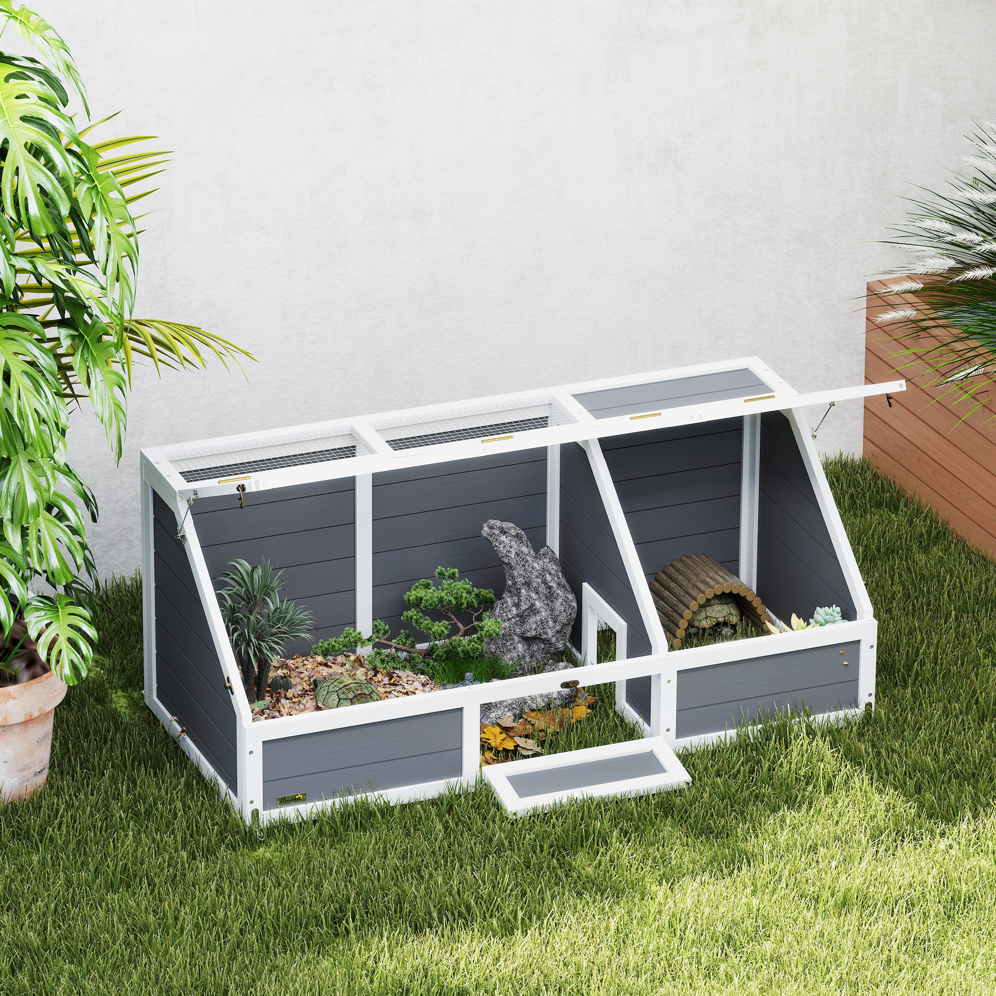 Schildkrötenbox, Outdoor Schildkrötengehege, bodenloses Design, leicht zu öffnen, Schildkrötenhaus, Hellgrau