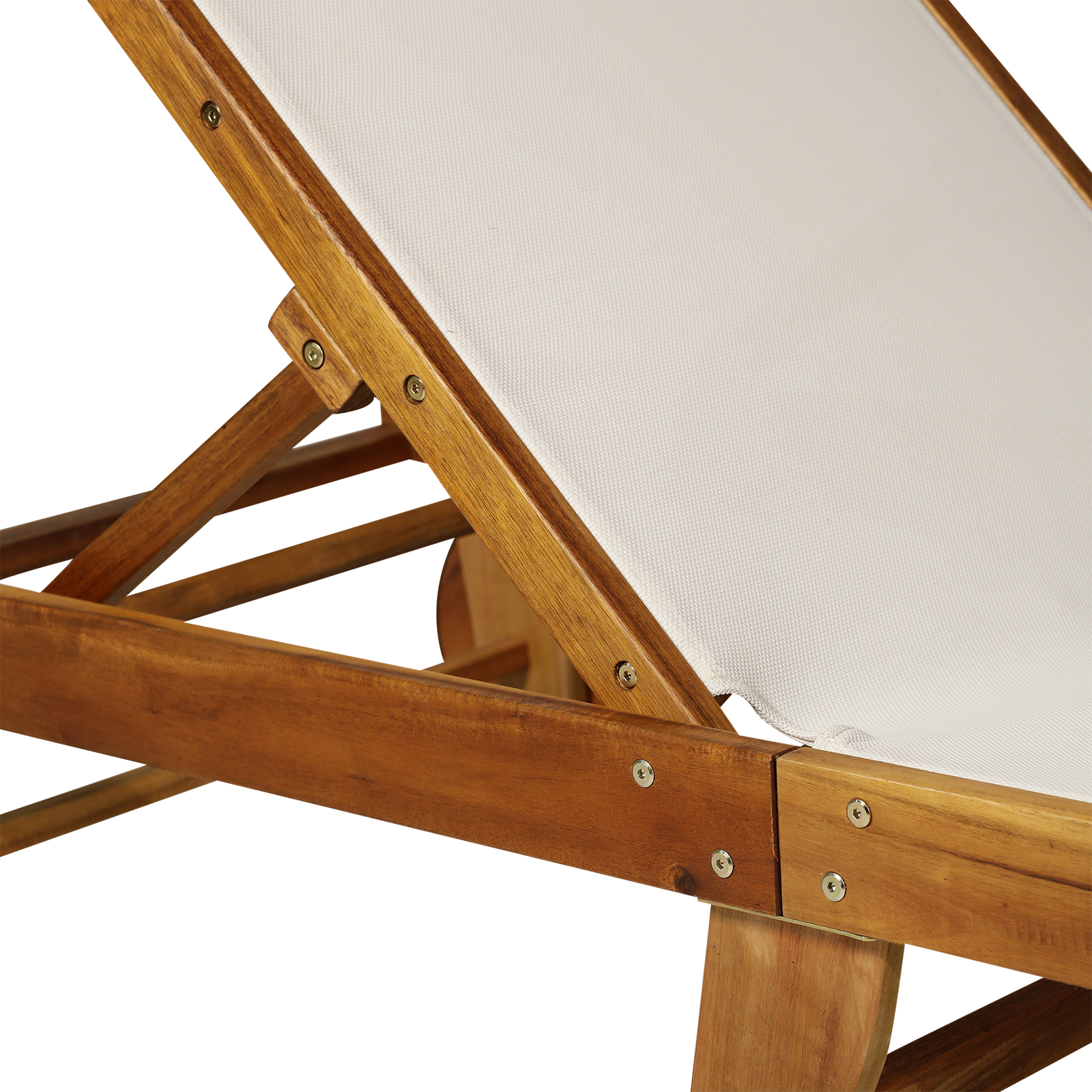 Sonnenliege Relaxliege Gartenliege Gartenmöbel verstellbar Akazienholz Textil Natur+Weiß 198 x 55 x 30-88,5 cm