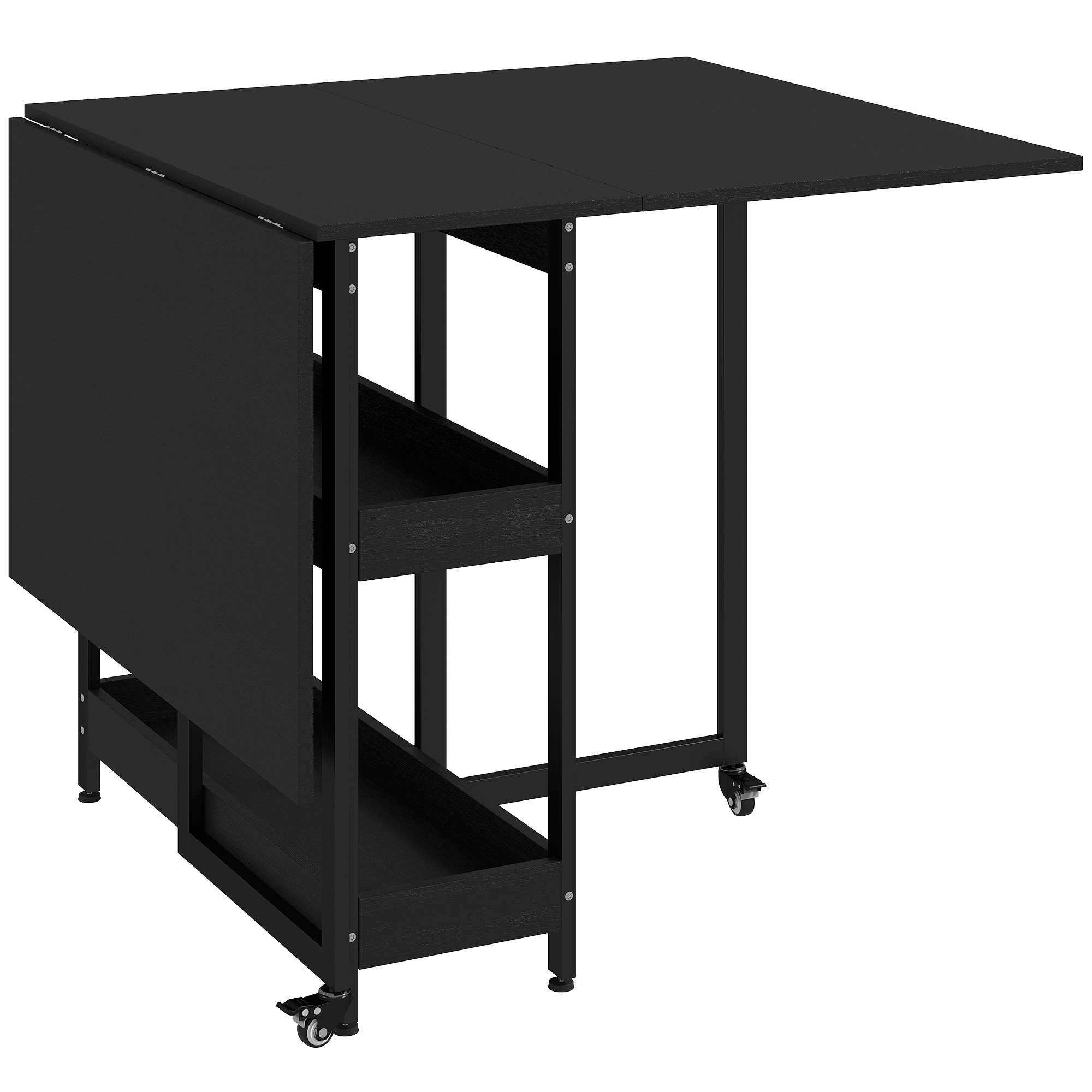 klappbarer Esstisch im Industriedesign, für bis zu 4 Personen, offene Regale, flexibel, Metall, Spanplatte, Schwarz