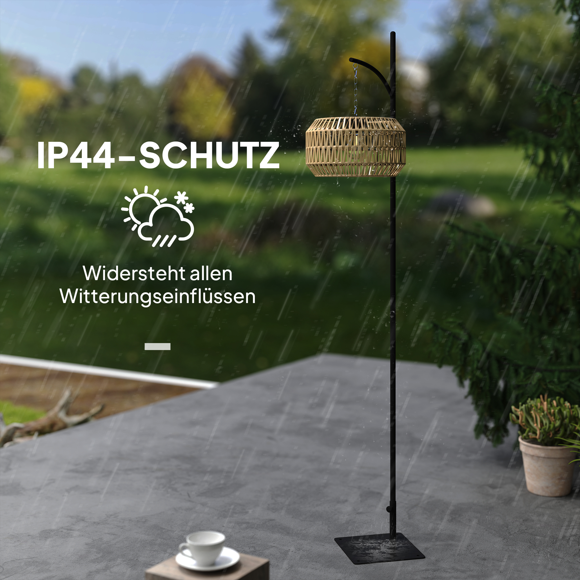 Solar Stehlampe Rattan Solarlampen mit Lichtsensor Automatische Solarleuchte im Boho-Stil IP44 Schwarz+Gelb