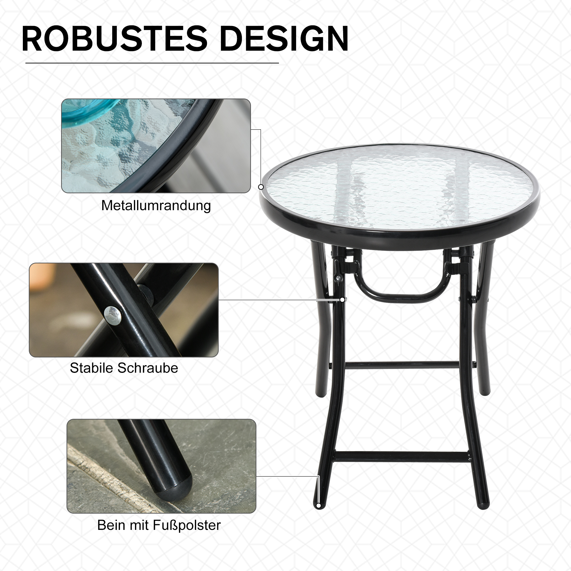 Gartentisch Beistelltisch Bistrotisch mit Glasplatte rund klappbar Metall Ø45 schwarz