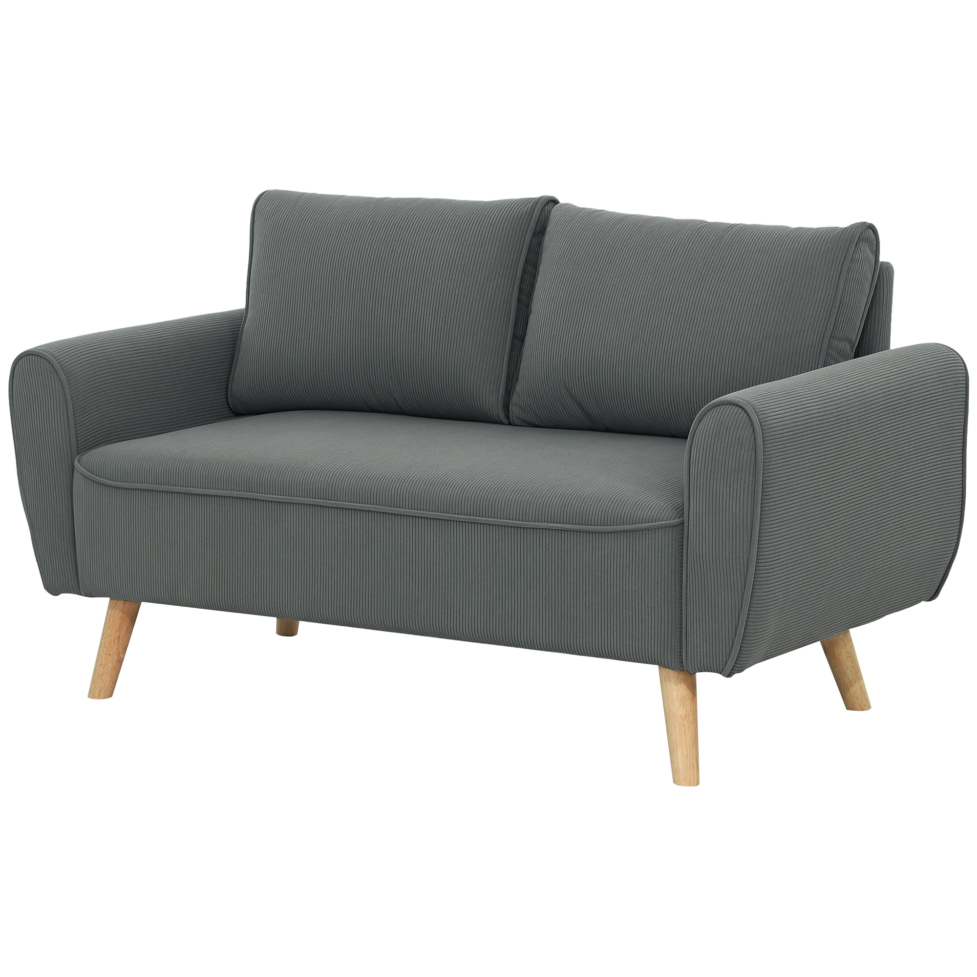 Zweisitzer-Sofa, Stoffcouch, 2 Rückenkissen, Cordbezug, 145 x 75 x 78 cm, Anthrazit
