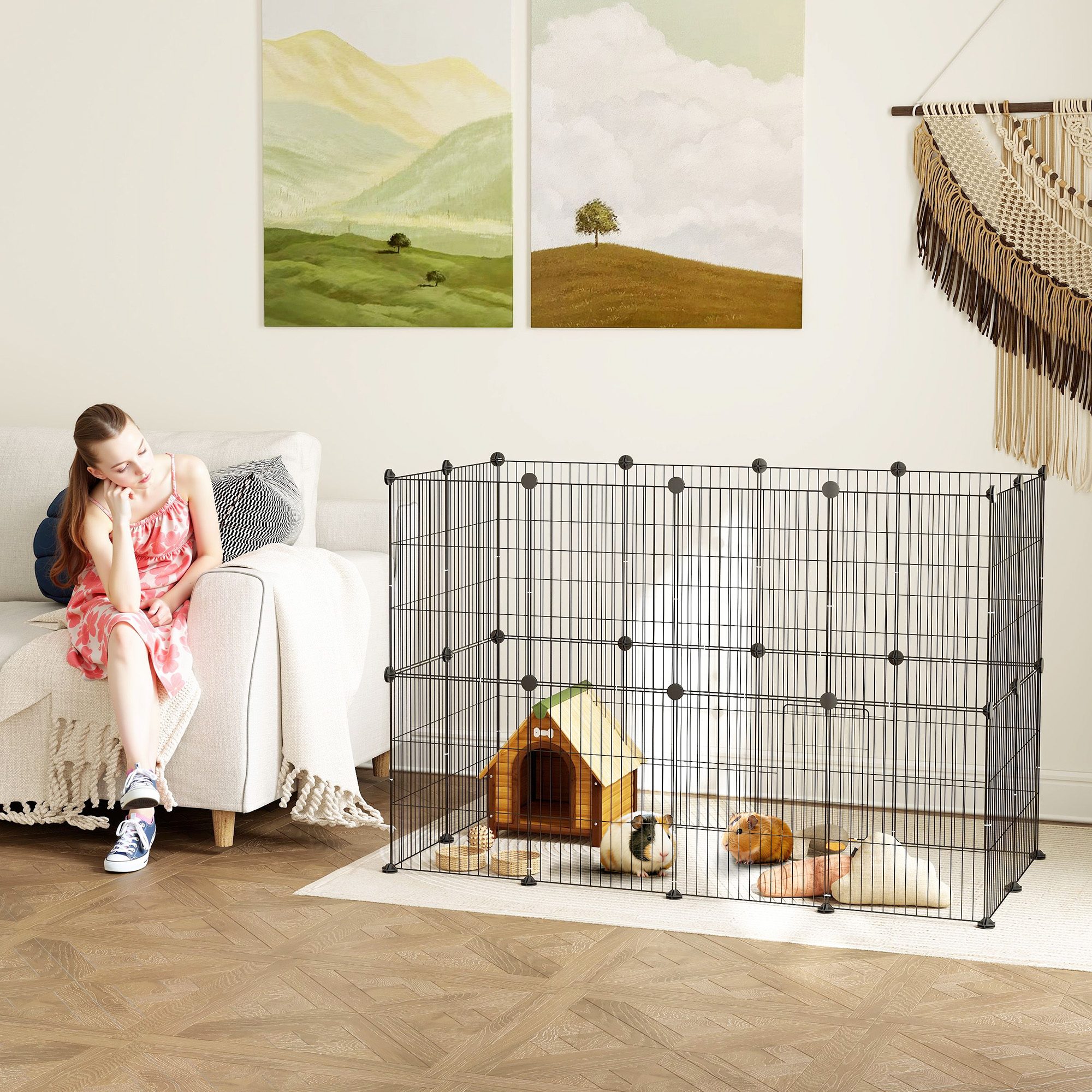 Kleintierkäfig, Außengehege, modulare Bauweise, 0,72 m² Fläche, Stahl, Schwarz