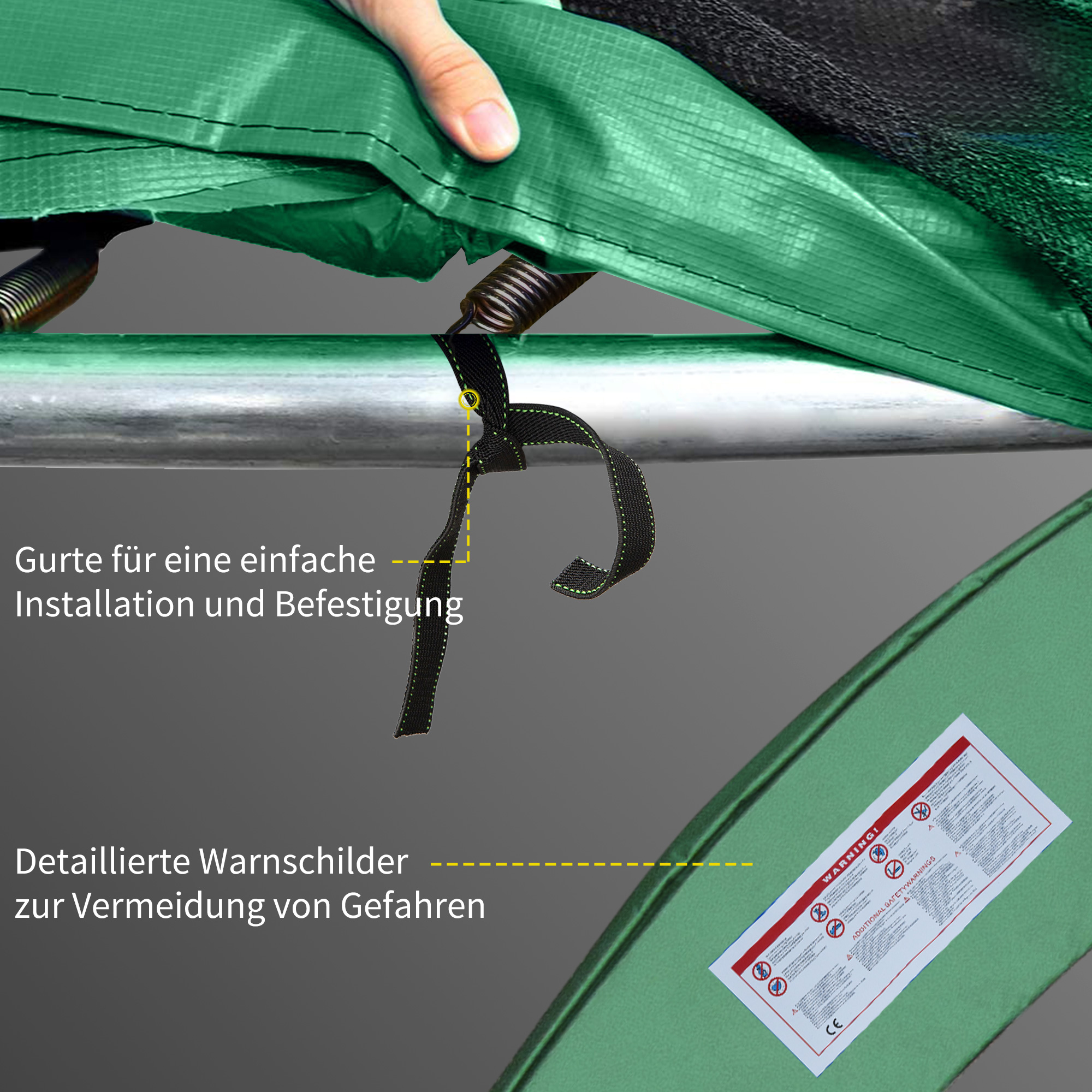 Trampolin Randabdeckung Ø305 cm breit, Reißfest UV-resistent Federabdeckung, Wasserabweisend, Trampolinzubehör Randschutz Sicherheitsnetz Ersatzteile für Gartentrampoline, Grün