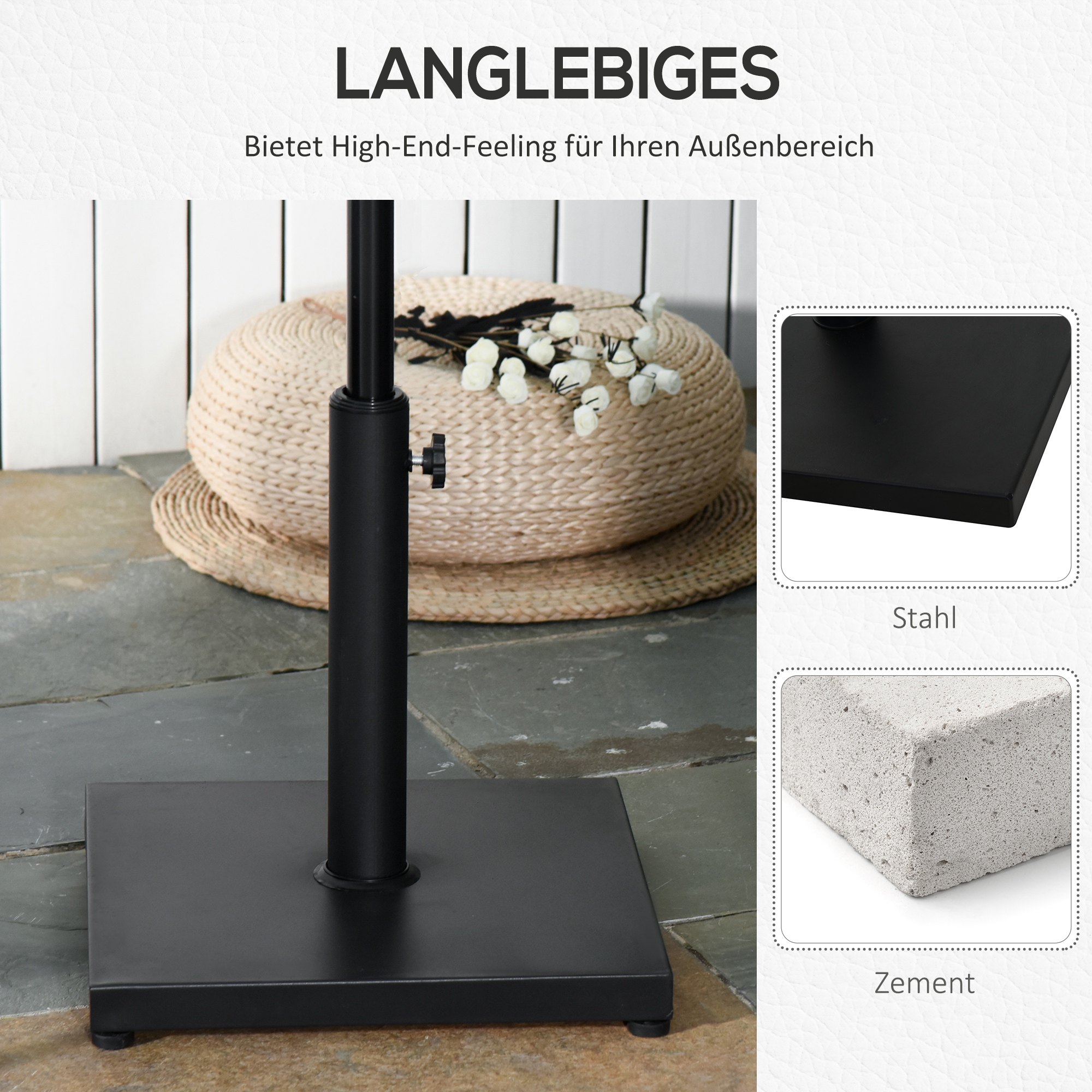 Sonnenschirmständer 13 kg Schirmständer, Quadratisch Schirmhalter, Schirmgewicht, Ständer für Sonnenschirm 35/38/48mm Rohrdurchmesser, für Balkon, Terasse, Garten, Schwarz