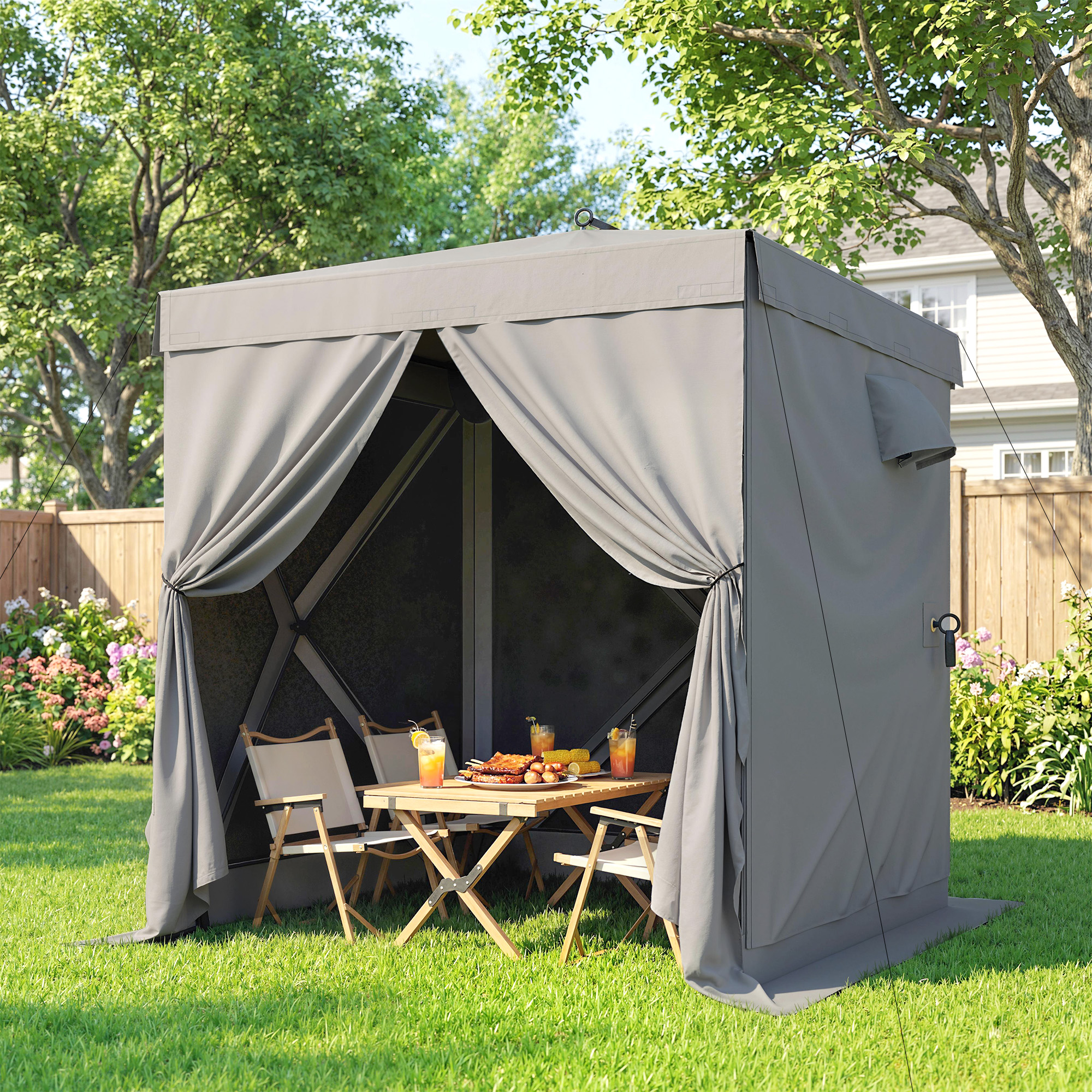 Pavillon 1,85x1,85m Wasserdicht Stabil Winterfest Pop-up Faltpavillon mit 4 Mesh-Seitenteilen Tasche, UV 30+