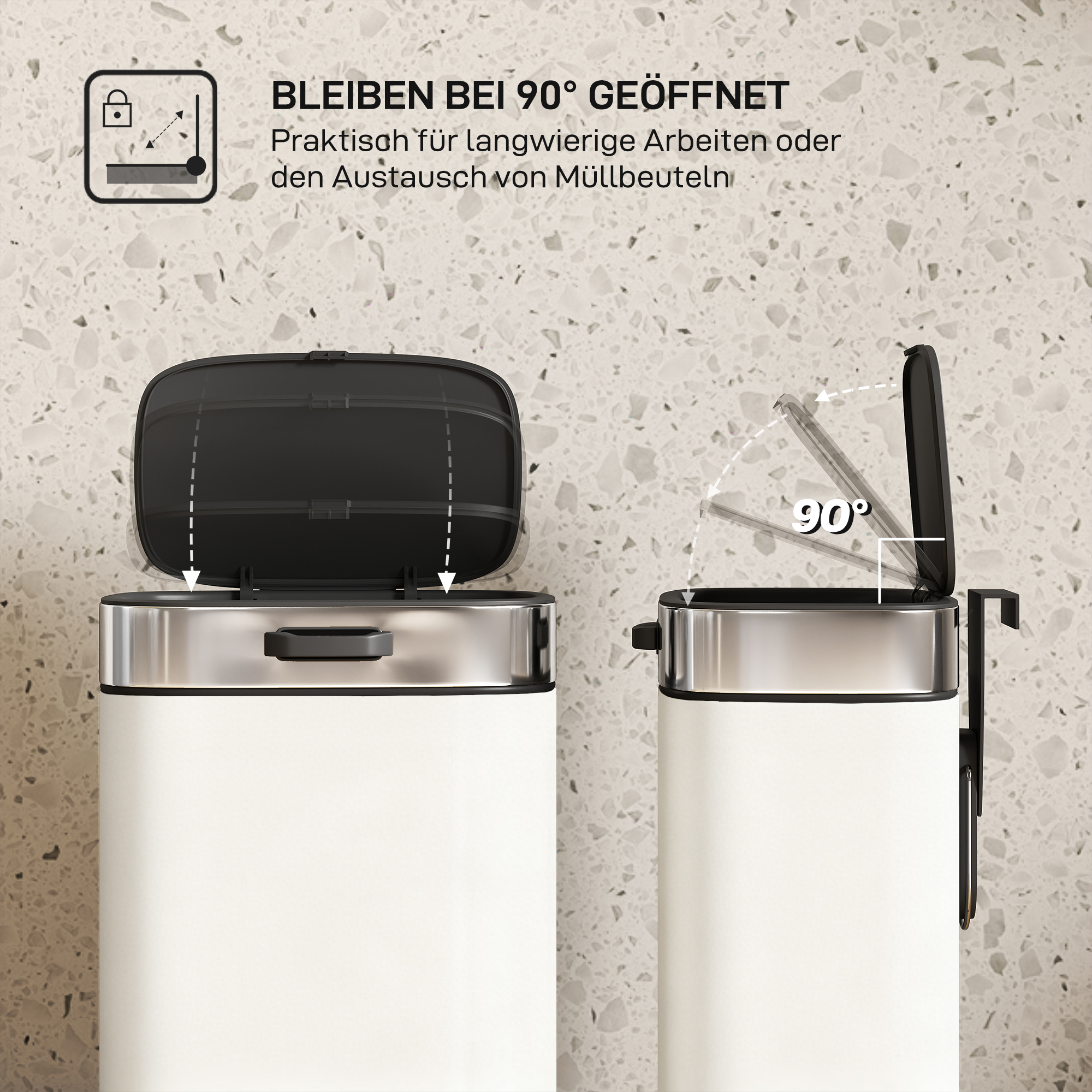 5L Mülleimer, freistehend oder hängend platzierbar, Edelstahl, Cremeweiß