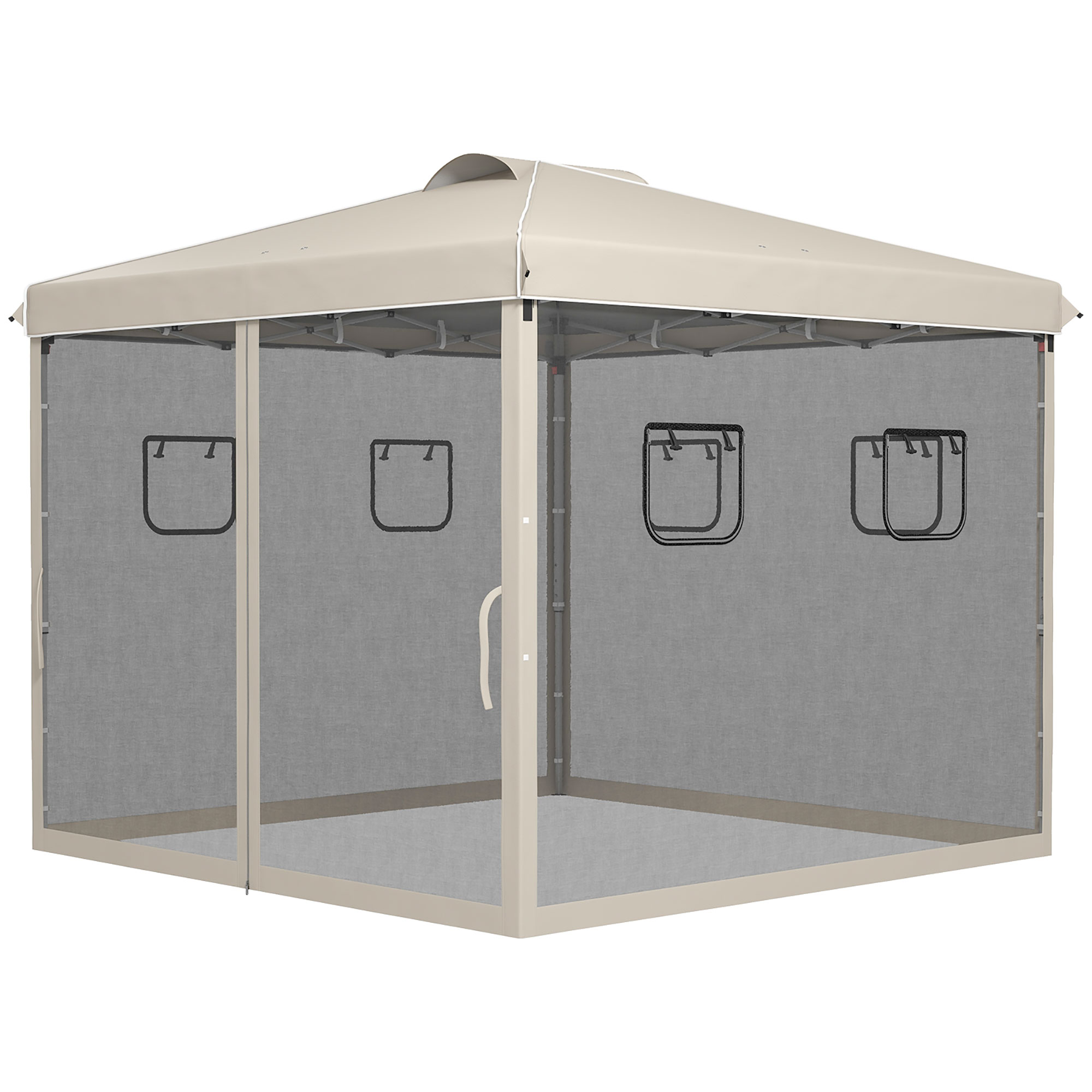 Faltpavillon, höhenverstellbar, Netzvorhänge, Tragetasche, Metallgestell, 3 x 3 x 3 m, Beige